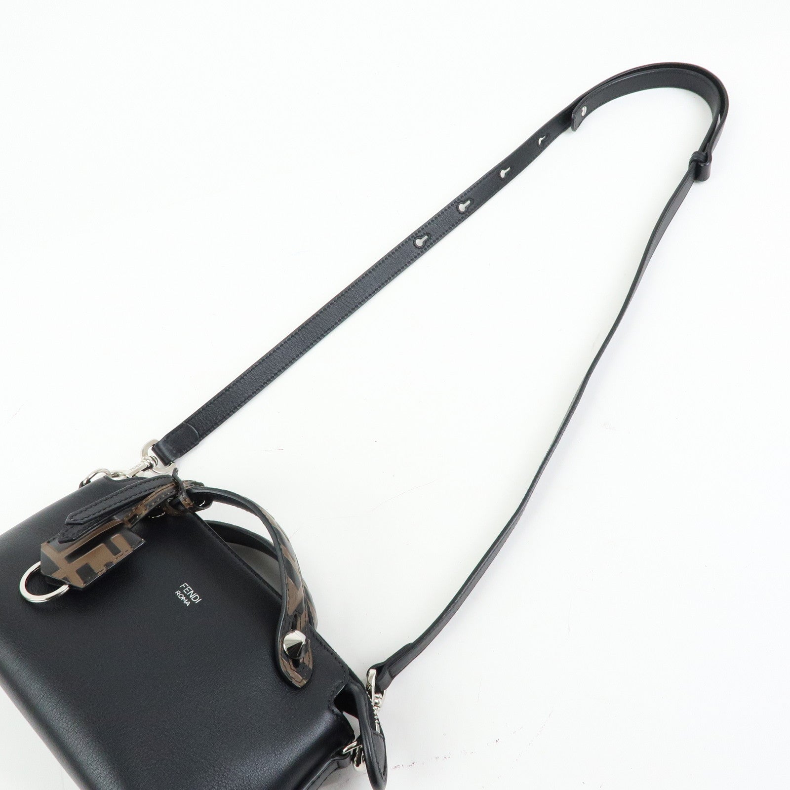 FENDI By The Way Zucca Leather 2Way Shoulder Bag Black Brown 8BL145