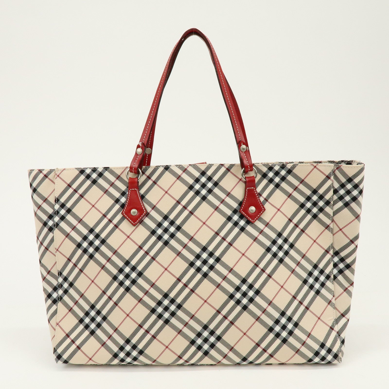 BURBERRY Blue Label Nova Plaid Nylon Leather Tote Bag Beige Red