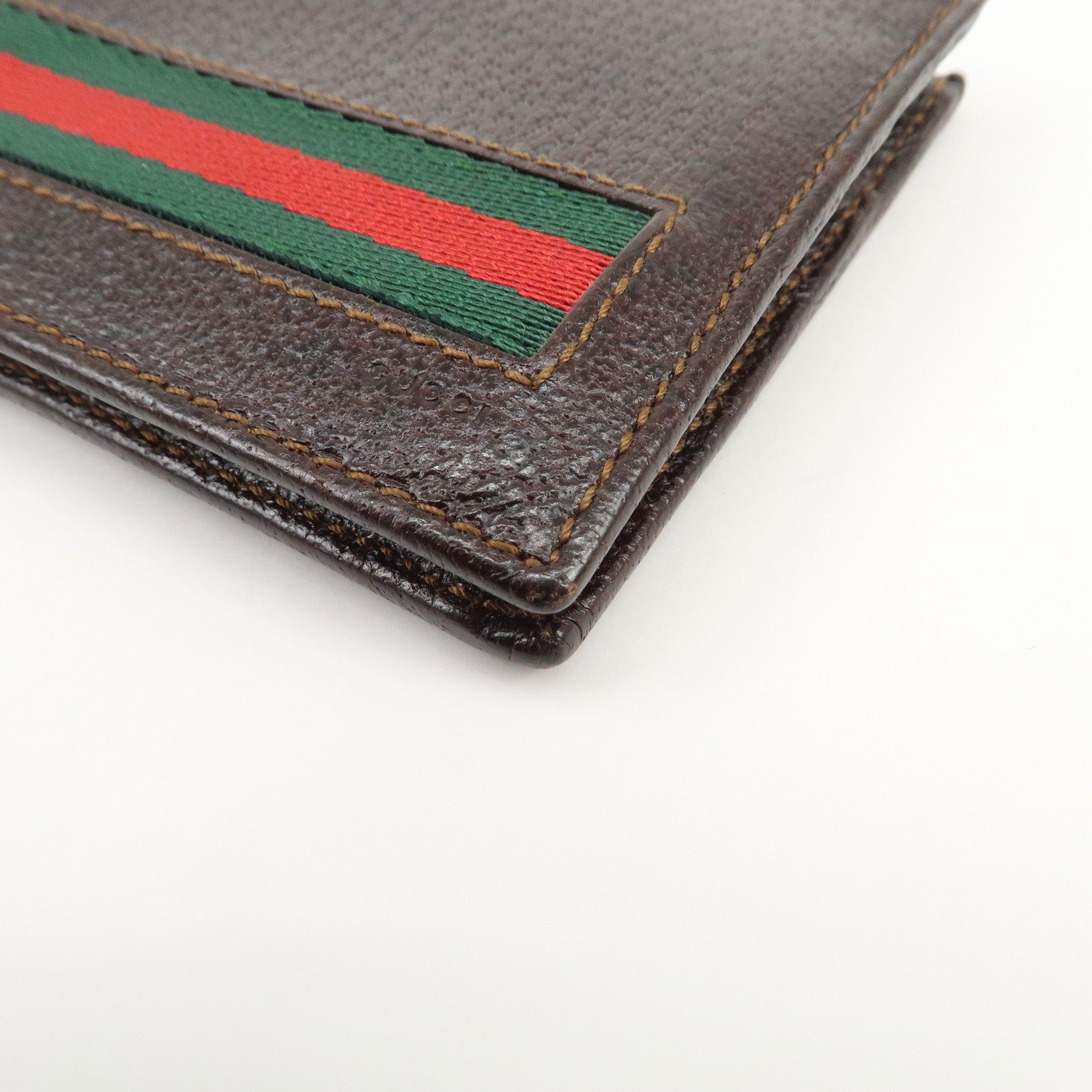 GUCCI Sherry Logo Leather Compact Wallet Brown 138073