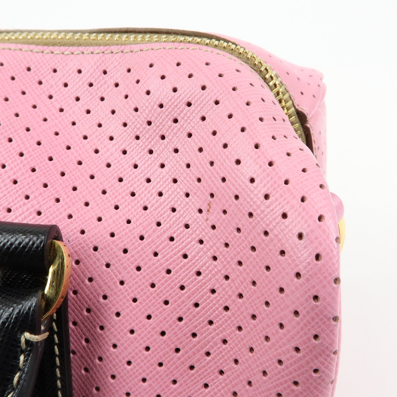 PRADA Triangle Logo Saffiano Punching Leather 2 Way Hand Bag BL0655