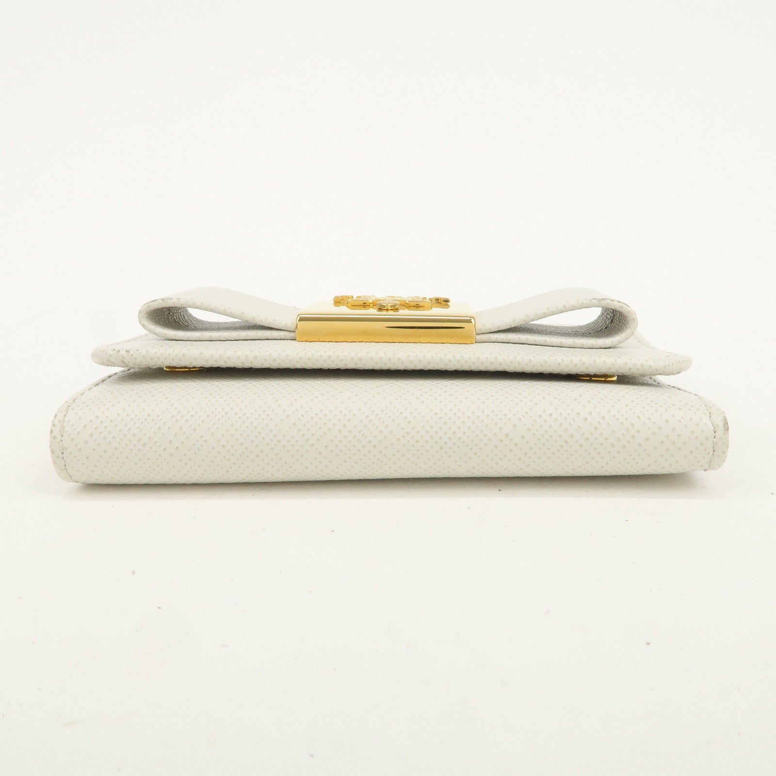 PRADA Ribbon Saffiano Leather Key Case Key Holder White