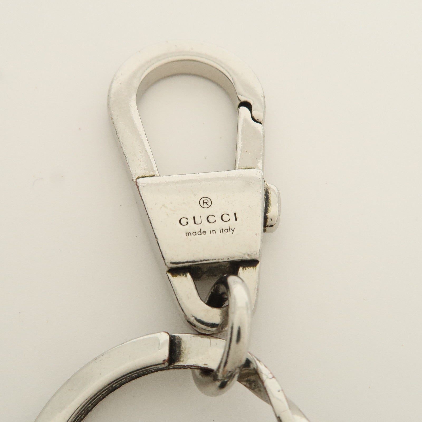 GUCCI GG Embossed Leather Metal Bag Charm Key Chain Black 625607