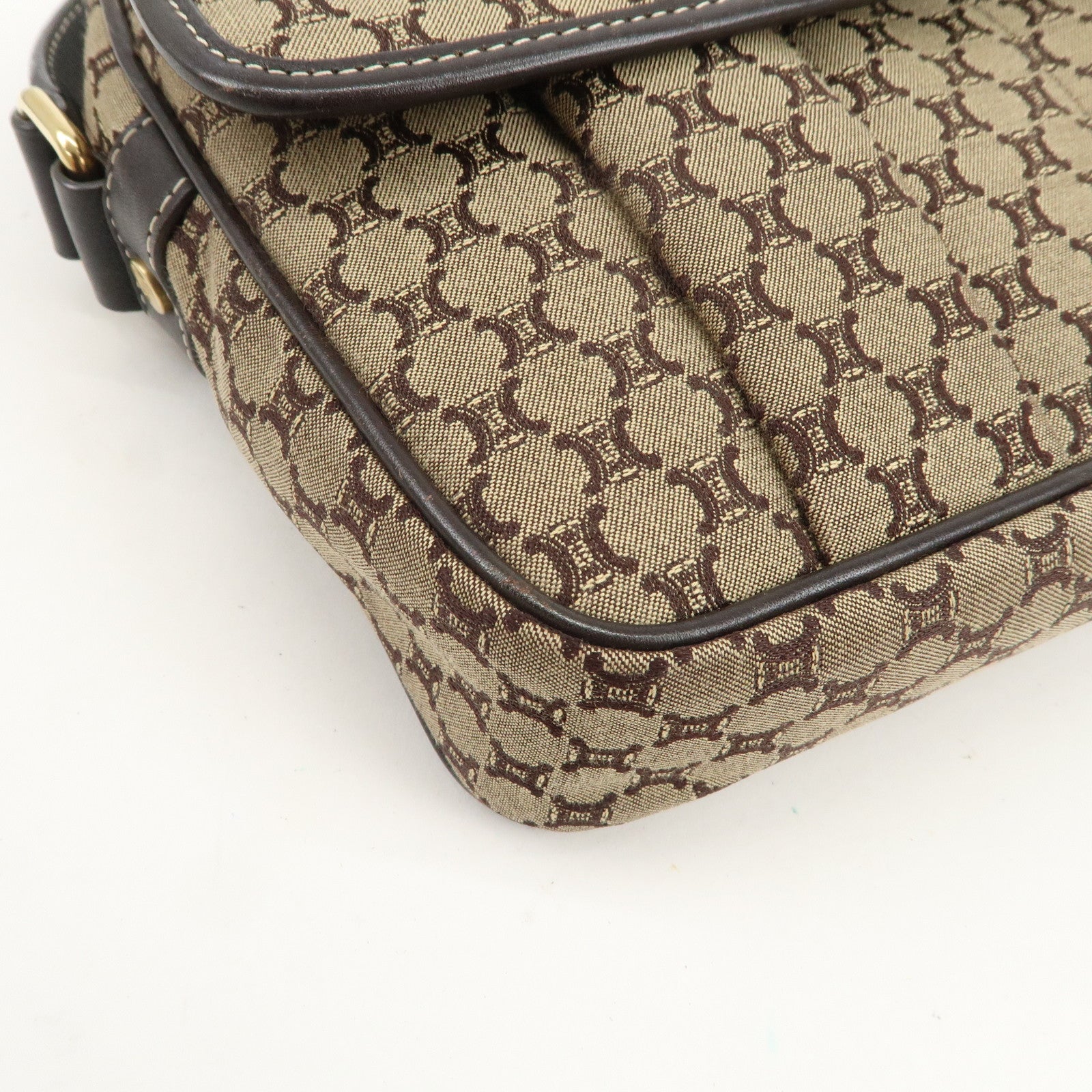 CELINE Macadam Canvas Leather Shoulder Bag Crossbody Bag Brown
