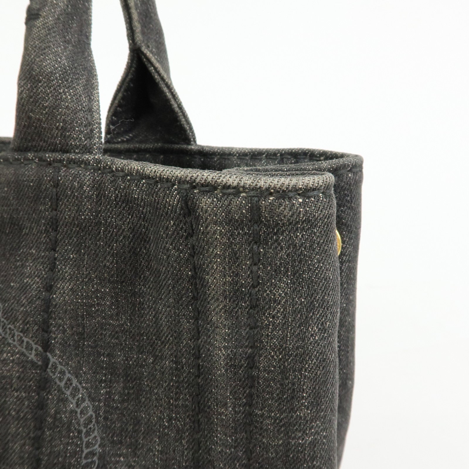 PRADA Triangle Logo Canapa Mini Denim 2Way Hand Bag Black 1BG439