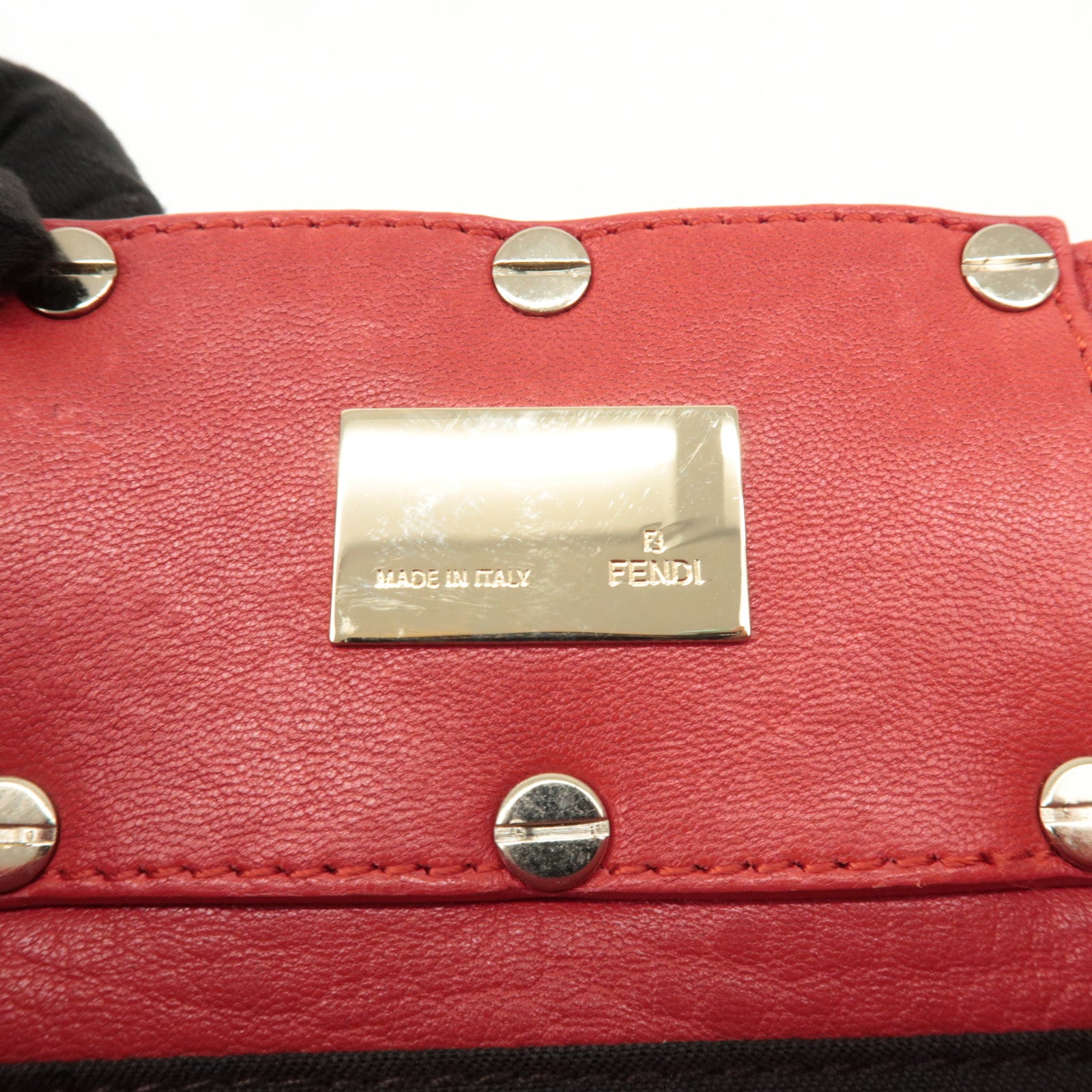 FENDI Leather Mia Chain Shoulder Bag Red Gold Hardware 8BR615 Used