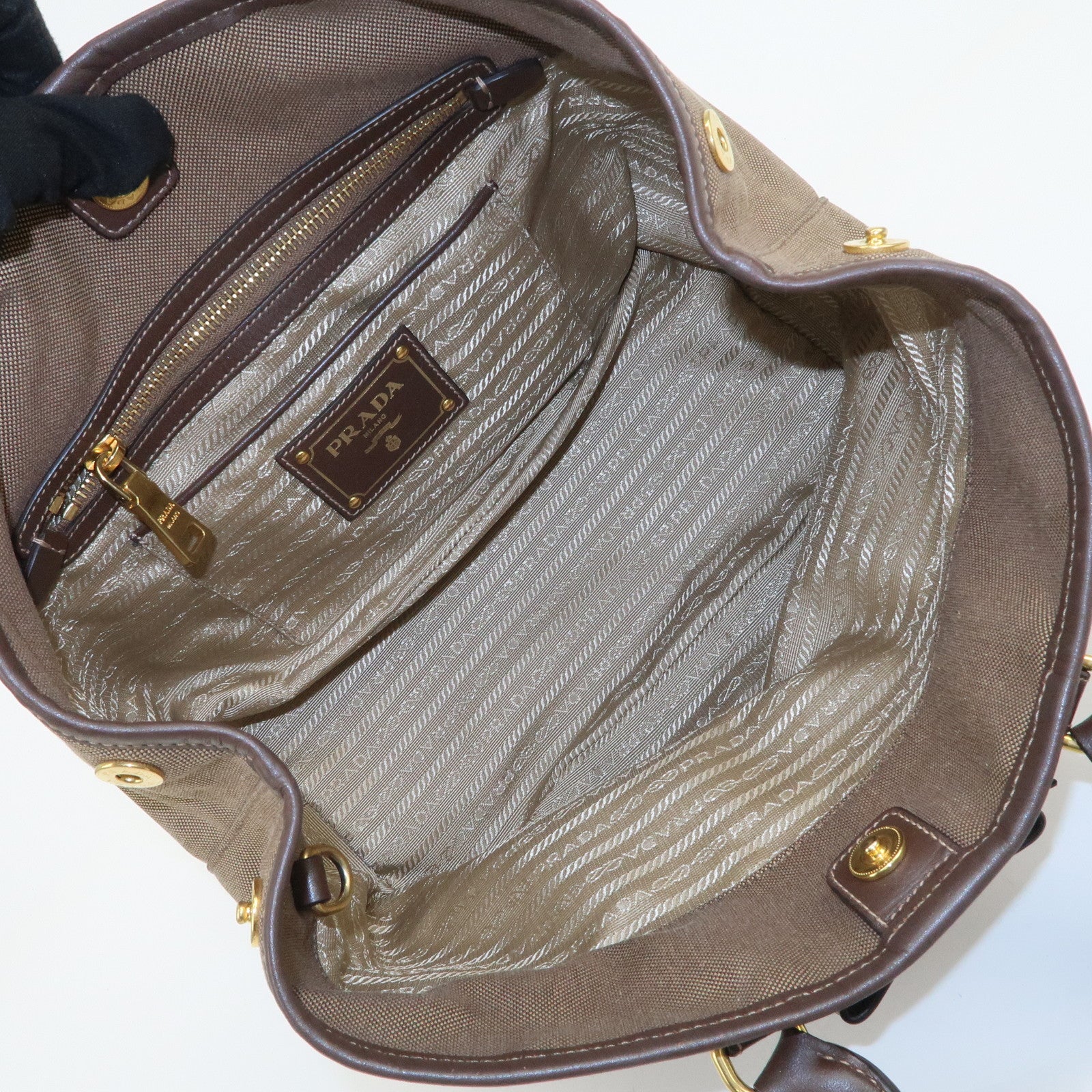 PRADA Jaguard Canvas Leather 2Way Tote Bag Shoulder Bag BN1841