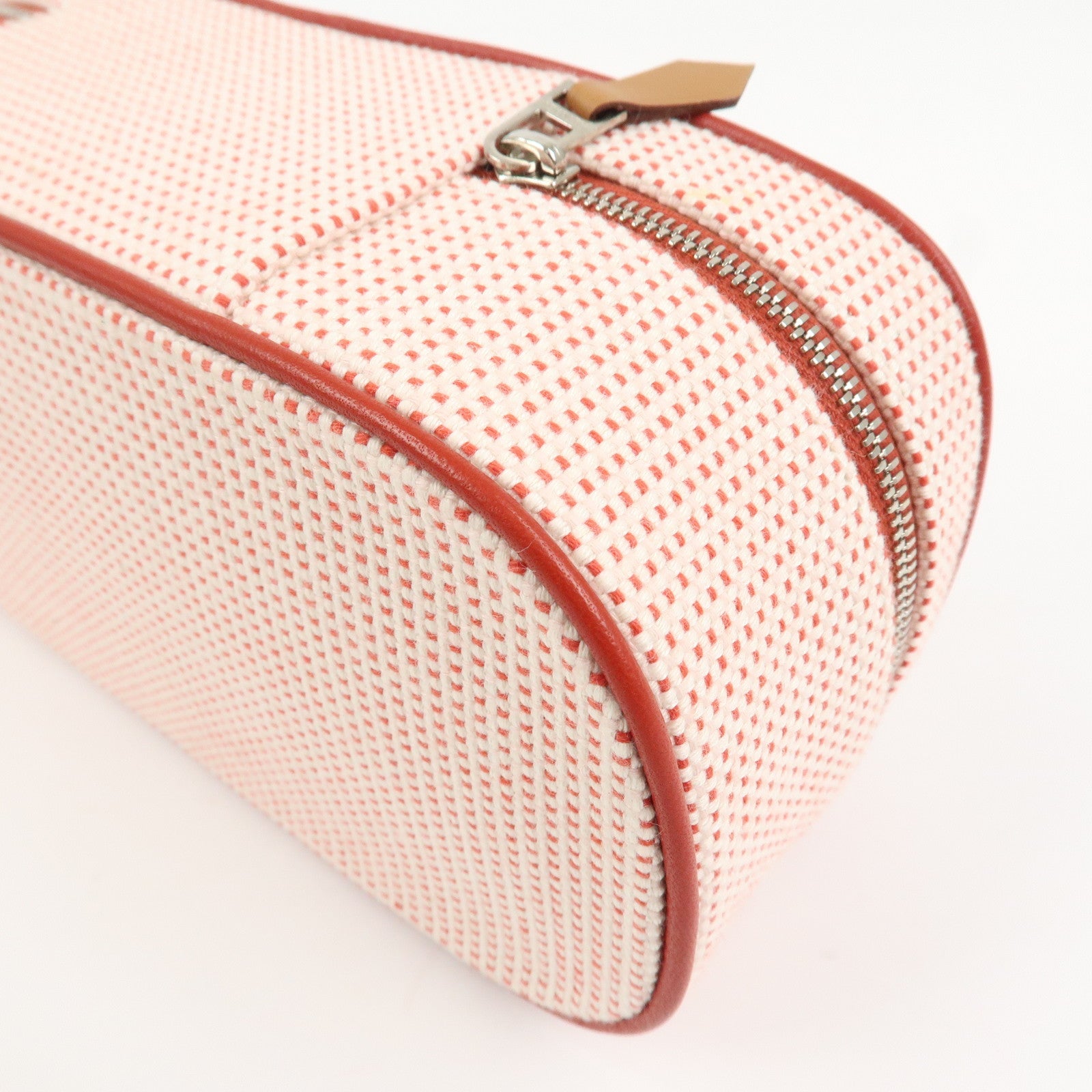 HERMES Escale Cotton100% Leather Pouch Cosmetics Pouch Vermilion