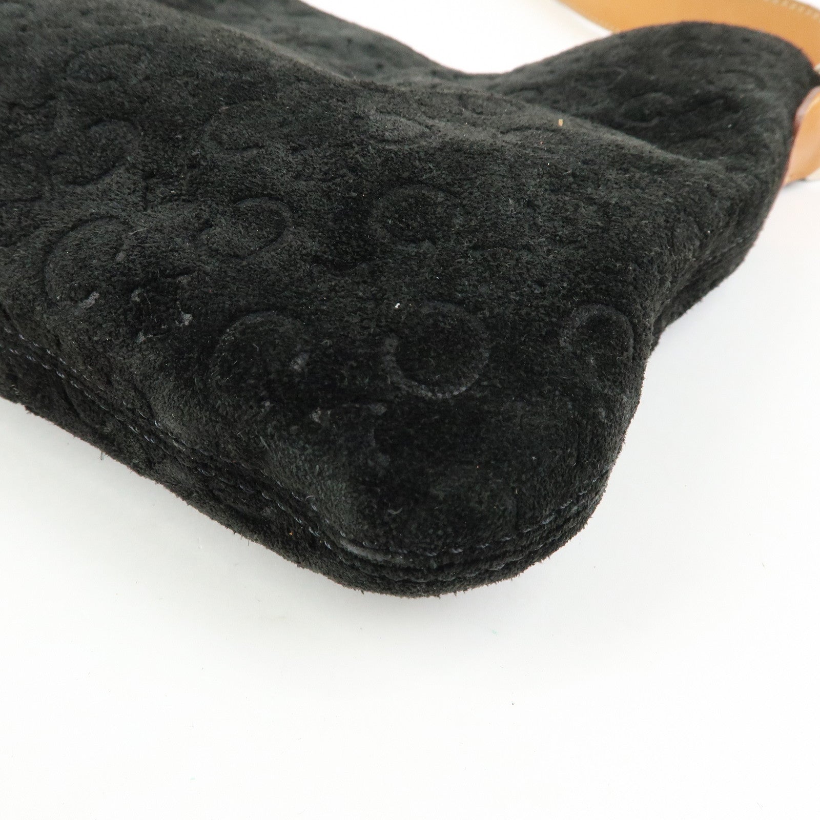 CELINE C Macadam Suede Leather Shoulder Bag Black Brown