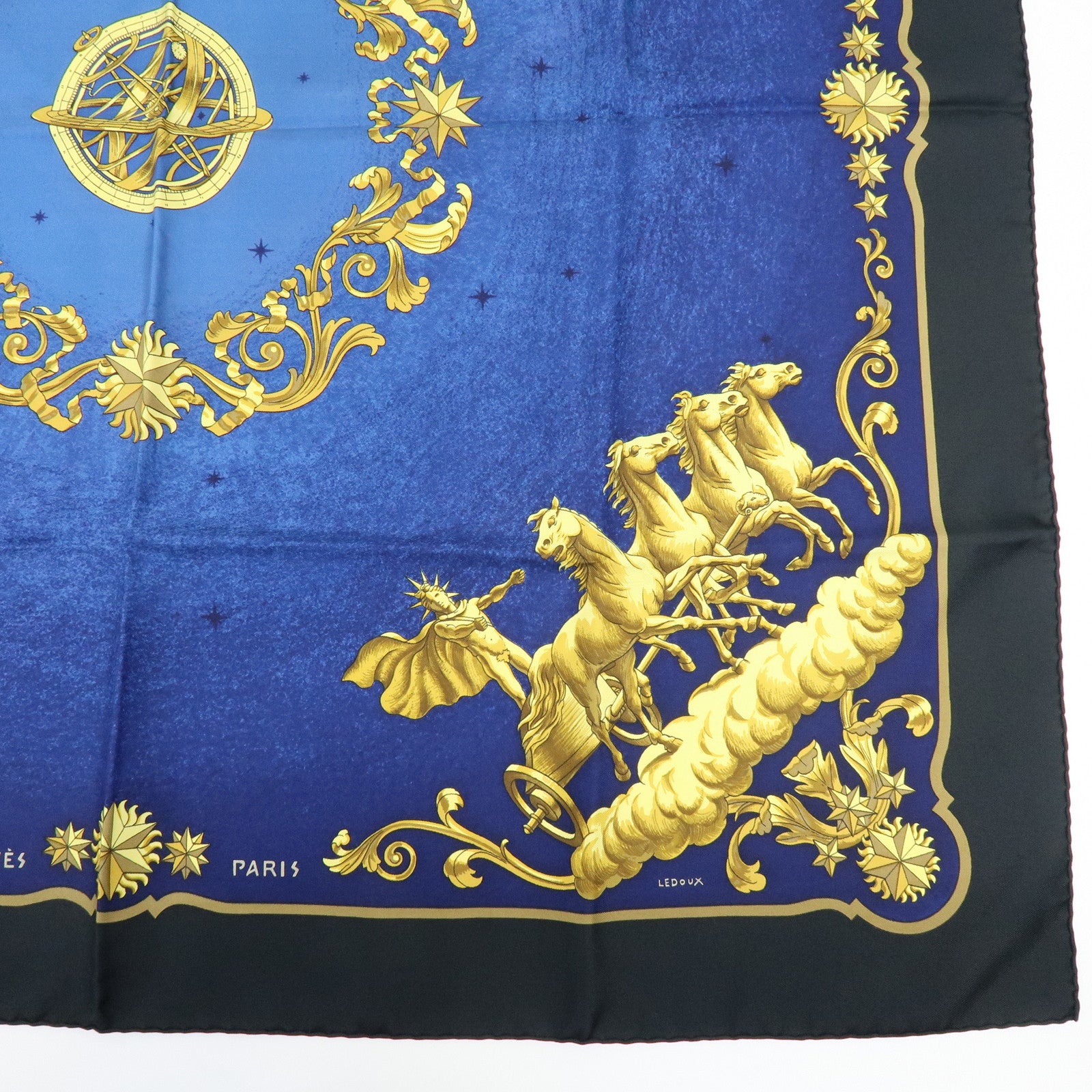 HERMES Carre 90 Silk 100% Scarf COSMOS Space Print Navy Gold Black