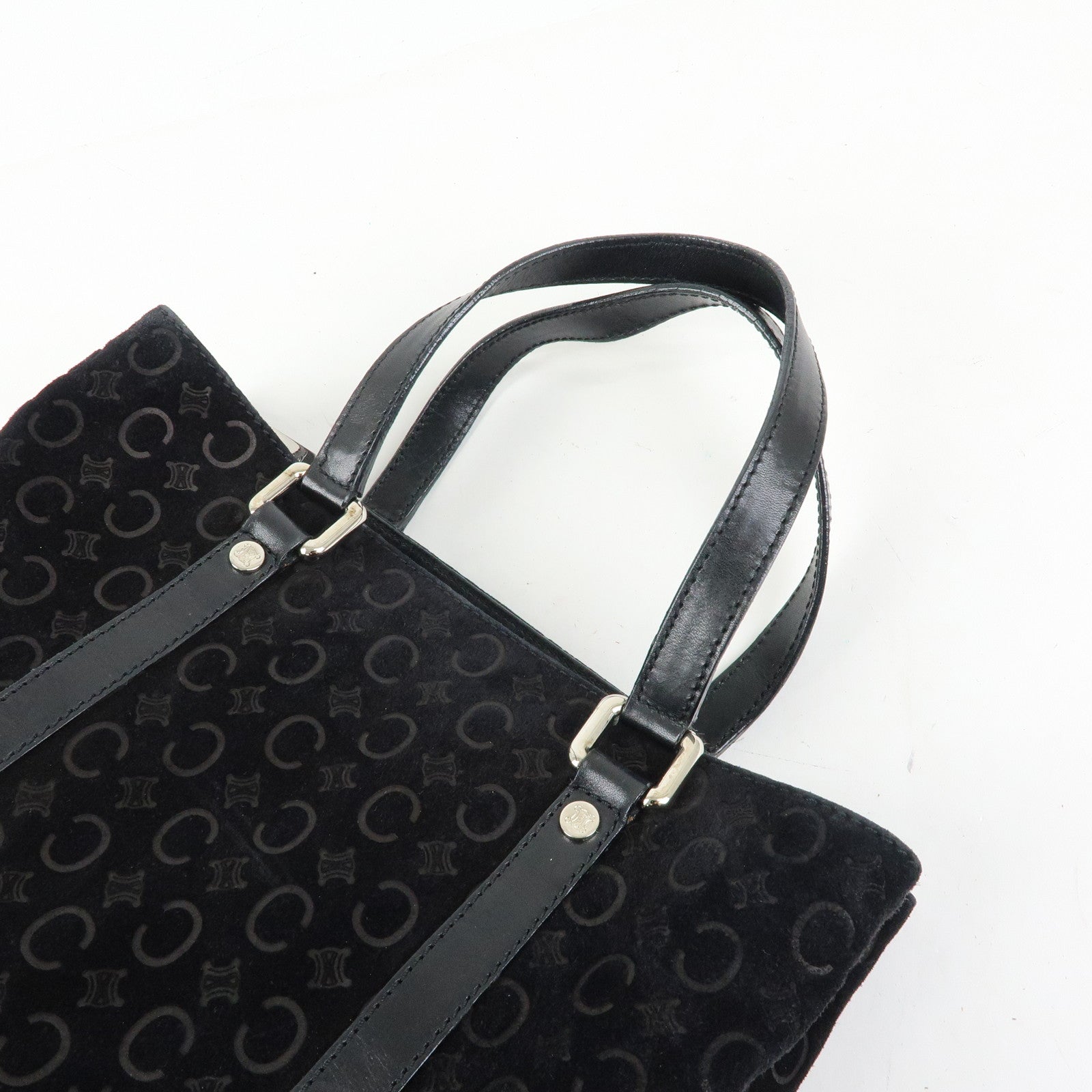 CELINE C Macadam Suede Leather Tote Bag Hand Bag Black