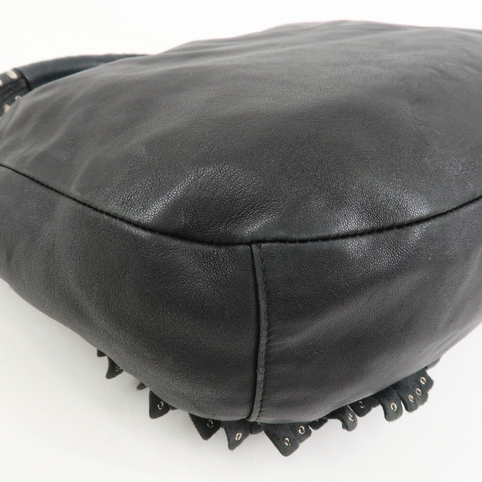 JIMMY CHOO Studs Leather Shoulder Bag Hand Bag Black