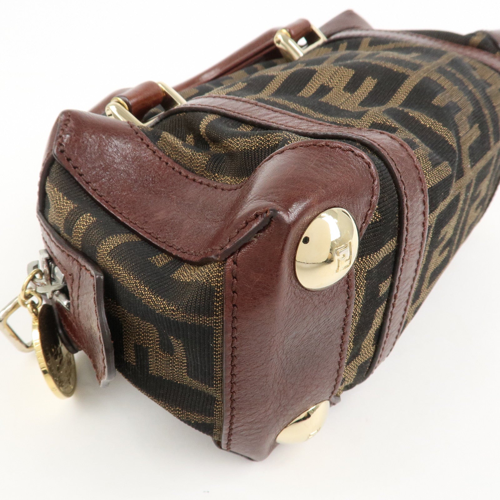 FENDI Zucca Canvas Leather 2Way Bag Mini Boston Bag Hand Bag 8BL084