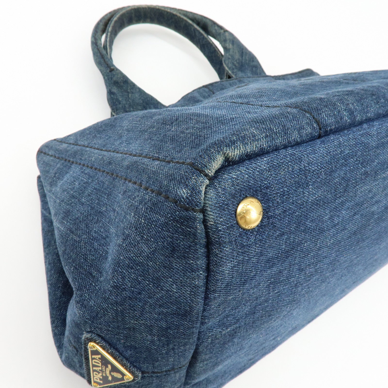 PRADA Logo Canapa Denim Large Tote Bag Hand Bag Blue B1872B