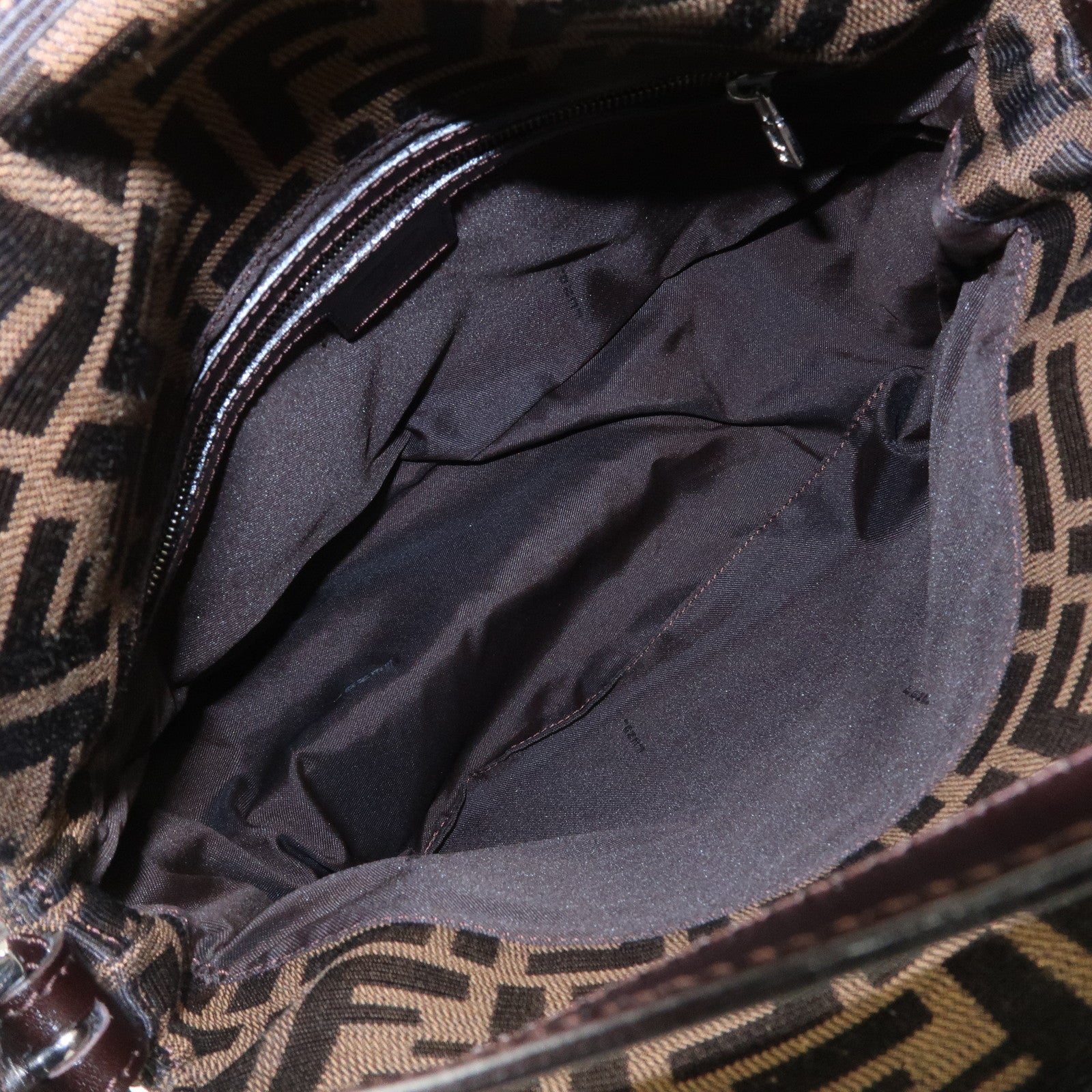 FENDI Zucca Canvas Leather Shoulder Bag Hand Bag Brown Black 26426 Used