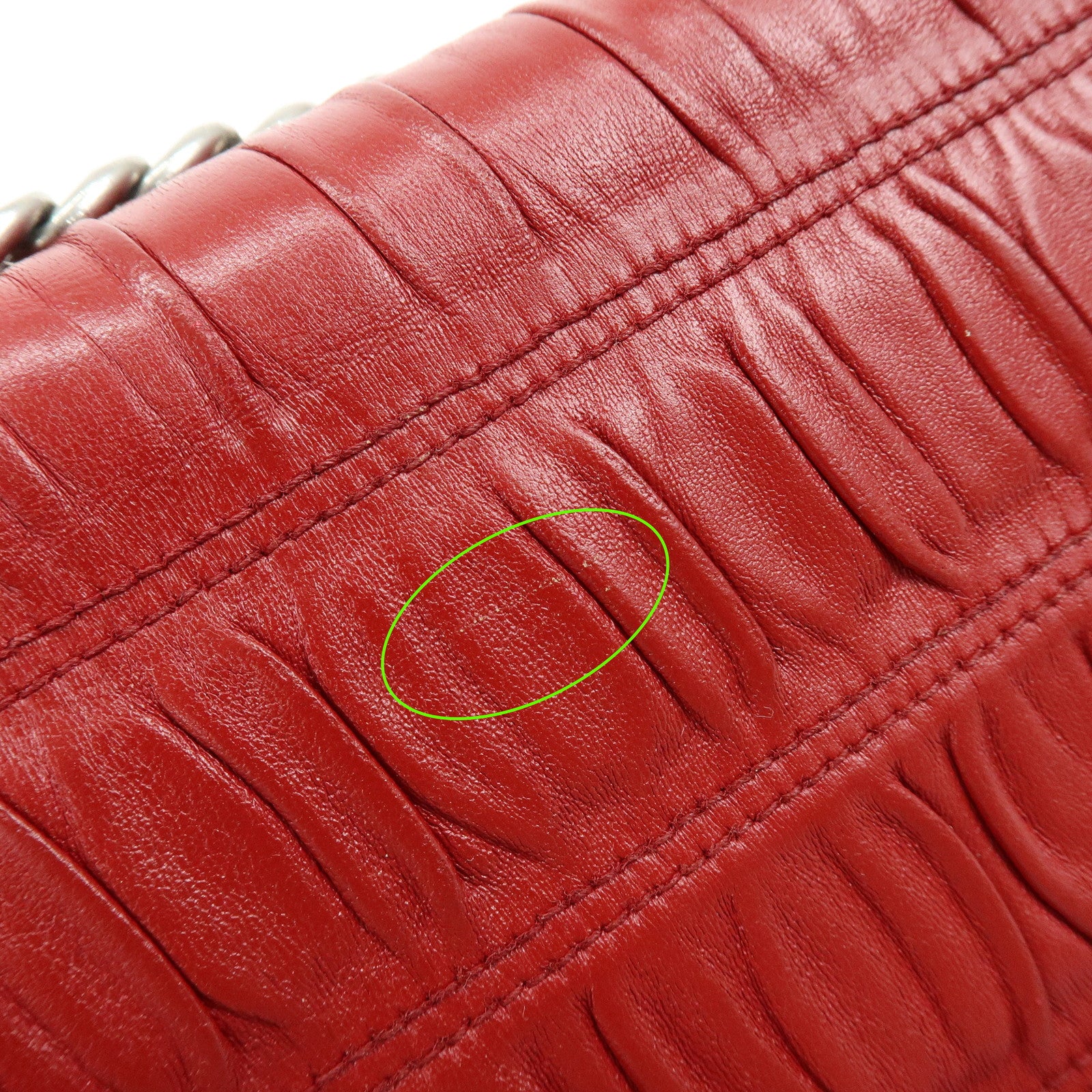 PRADA Nappa Goatskin Leather Chain Shoulder Bag Red 1BD140