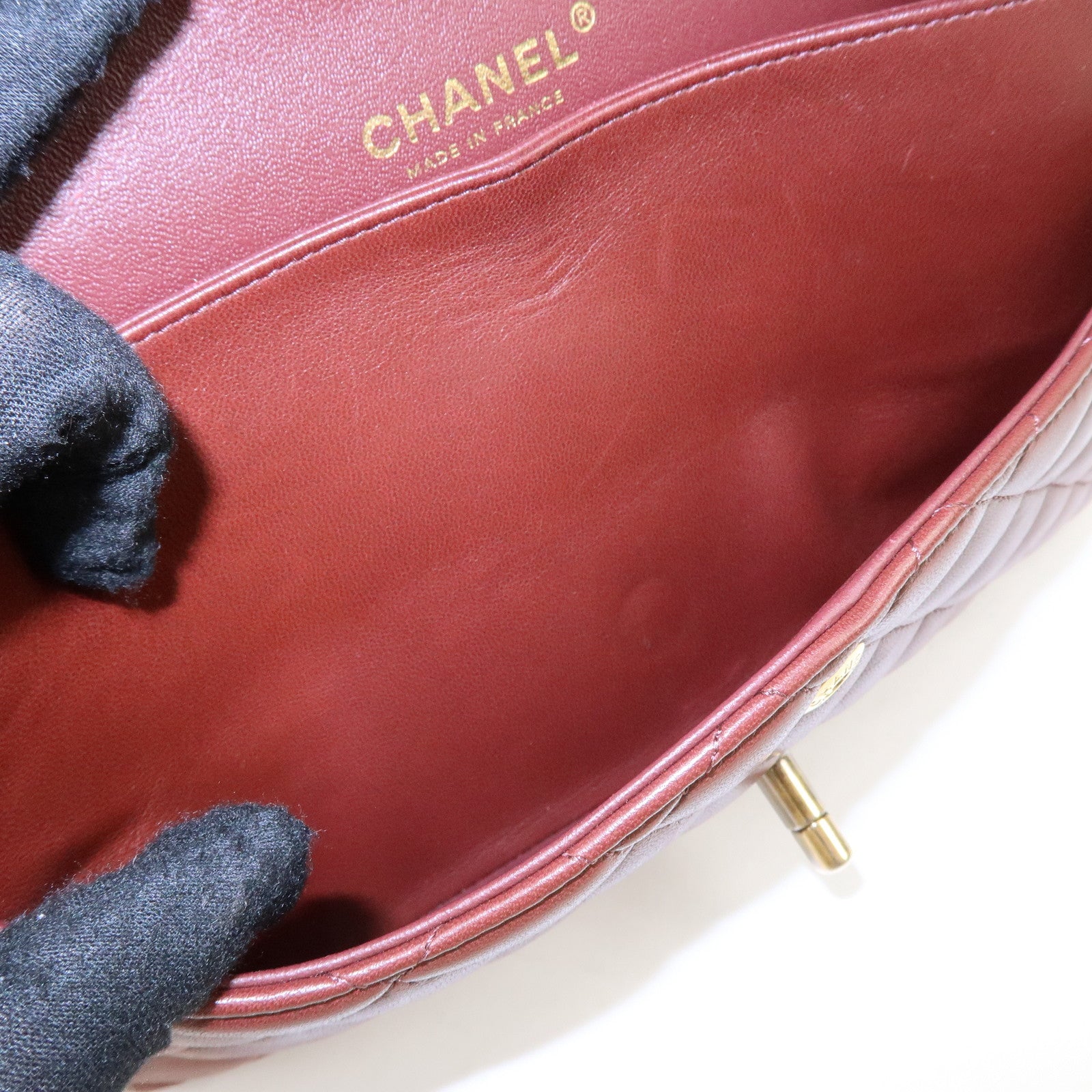 CHANEL Matelasse 25 Double Flap Chain Shoulder Bag Red Brown A01112