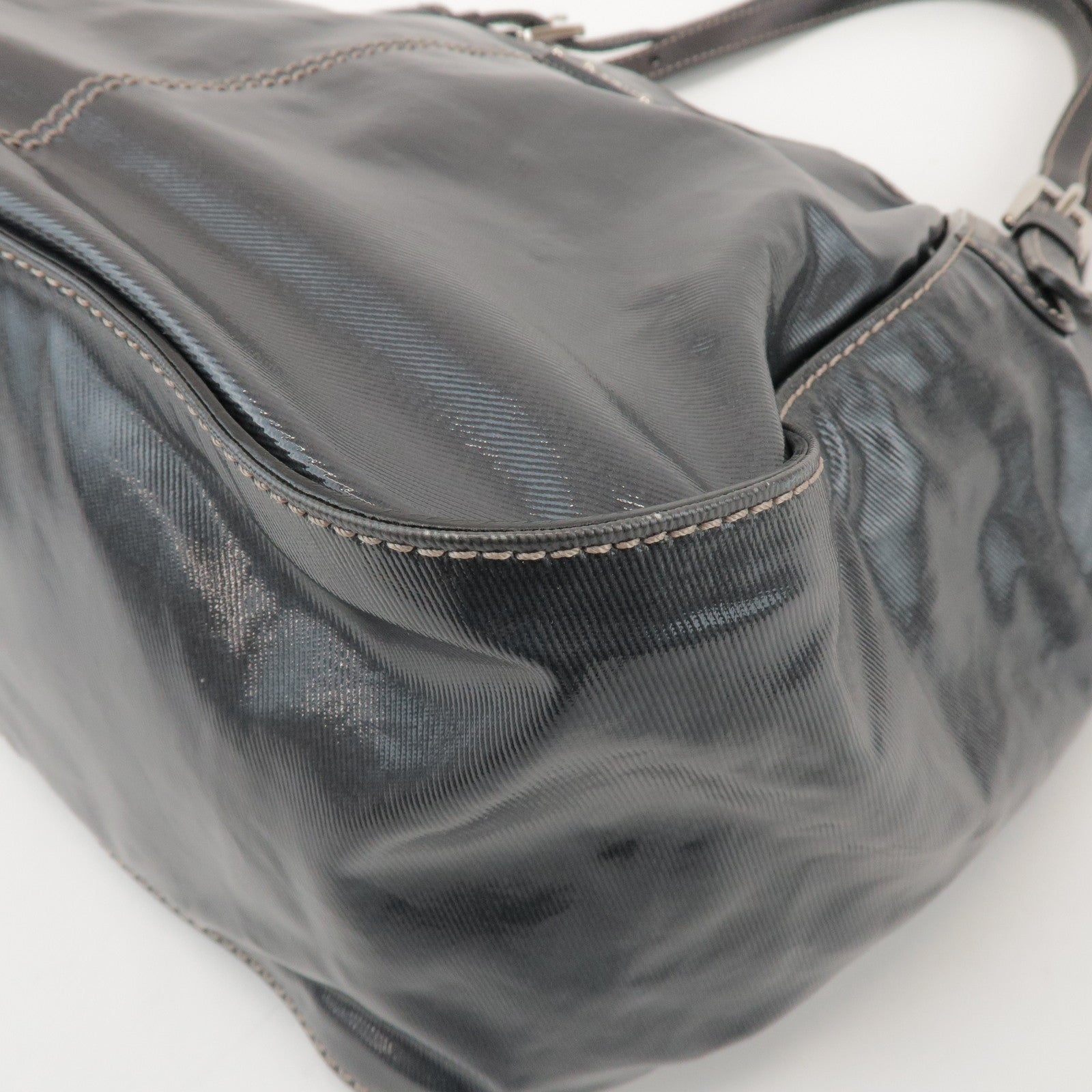 TOD'S PVC Coated Canvas Leather Tote Bag Hand Bag Black