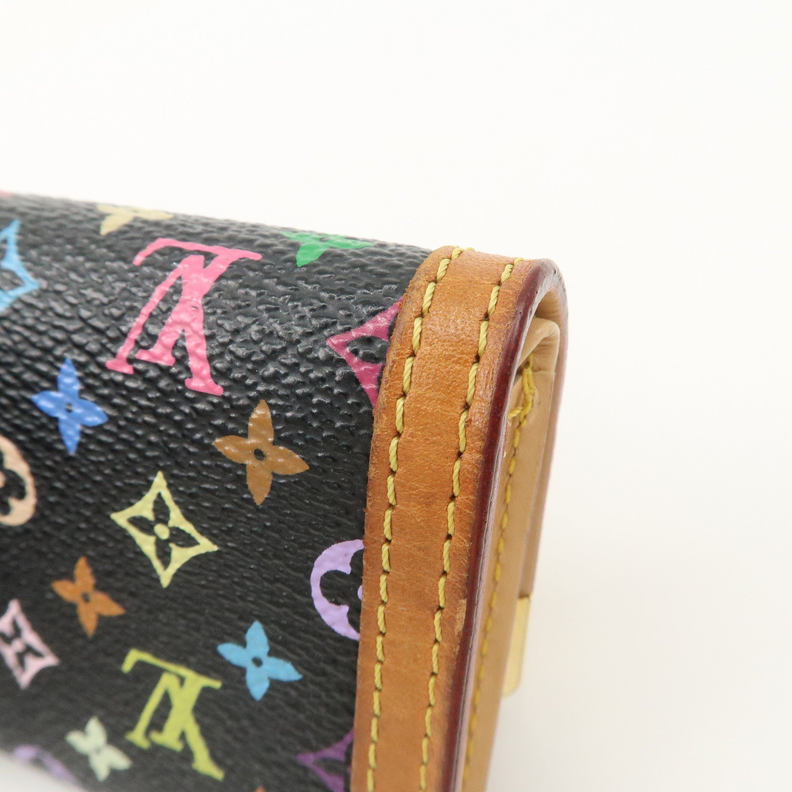 Louis Vuitton Monogram Multicolor Porte Monnaie Plat Coin Case Noir M92656 Used