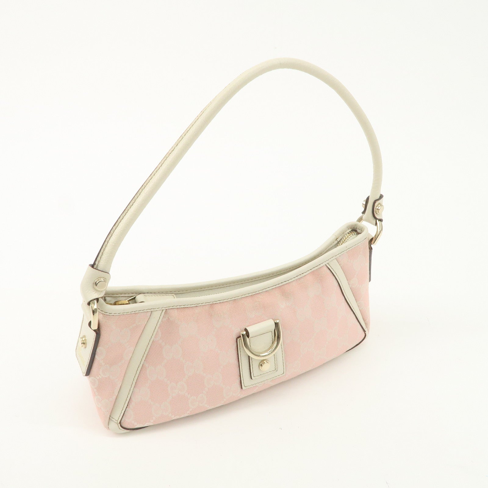 GUCCI Abbey GG Canvas Leather One Shoulder Bag Pink White 130939 Used