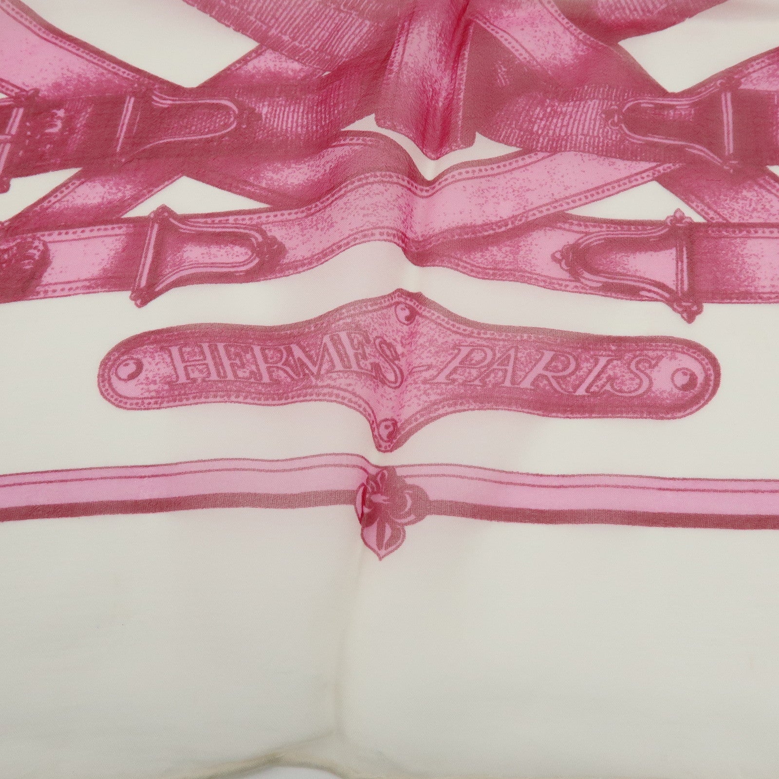 HERMES Carre 90 Silk 100% Scarf CAVALCADOUR Chain Belt Pink Ivory
