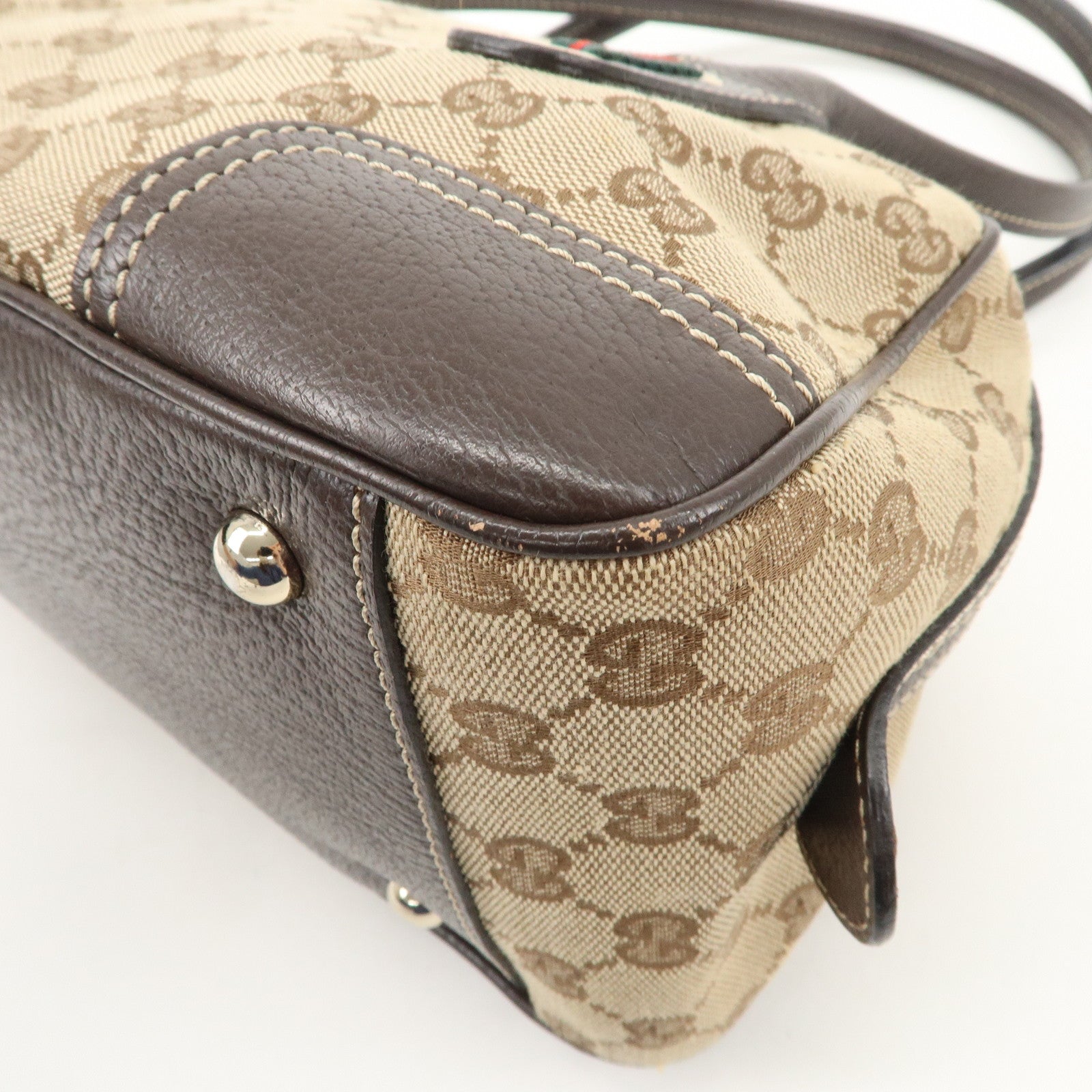 GUCCI Sherry Princy Canvas Leather Boston Bag Beige Brown 161720 Used