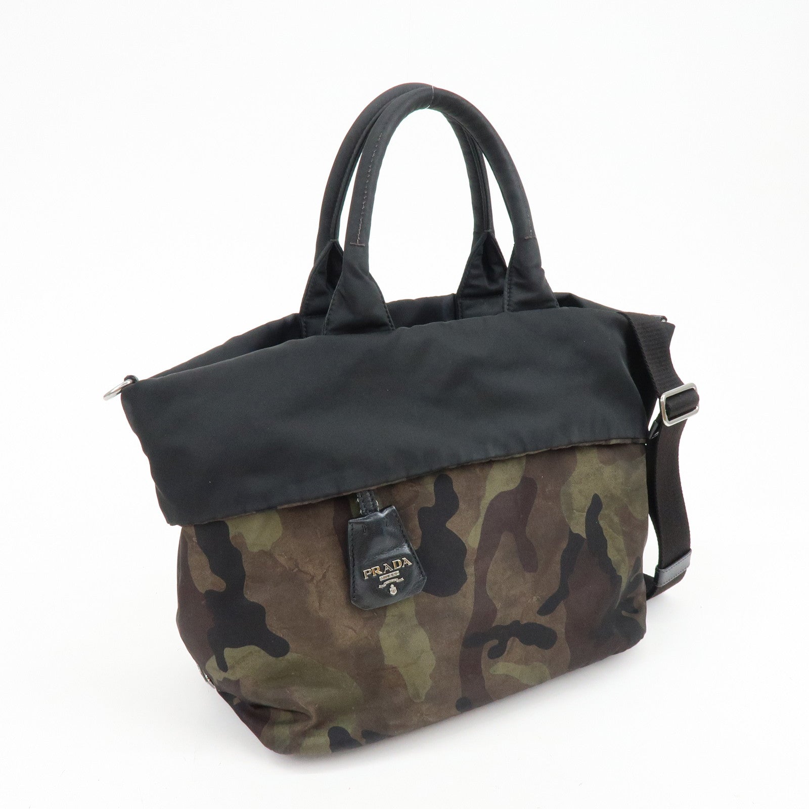 PRADA Triangle Logo Nylon Leather Camouflage Reversible 2Way Bag