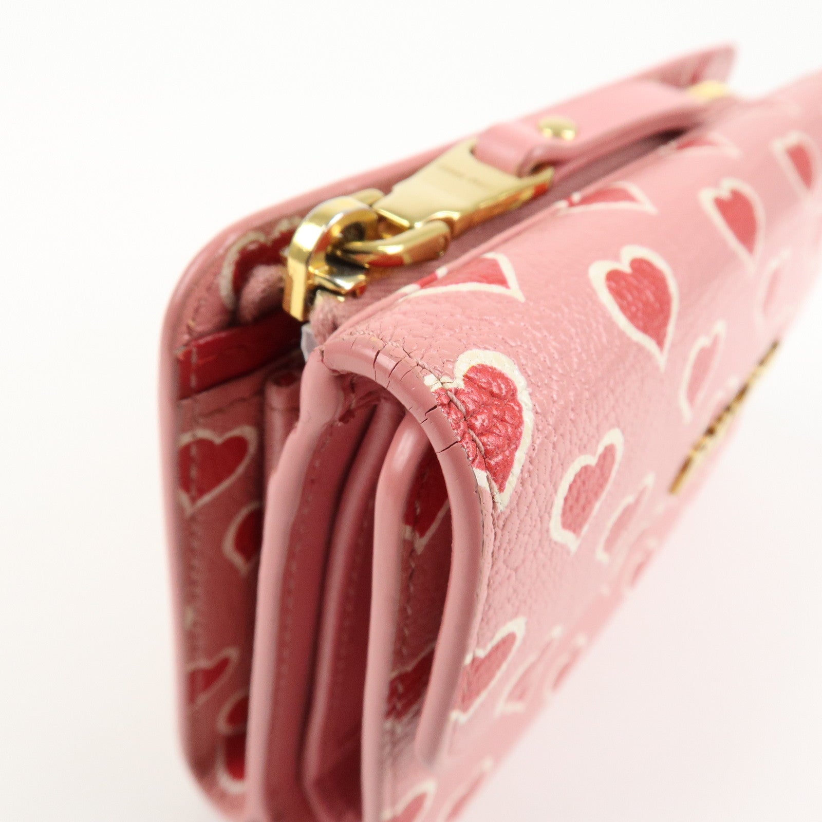 MIU MIU Leather Heart Bi-fold Wallet Pink Red 5ML014 Used