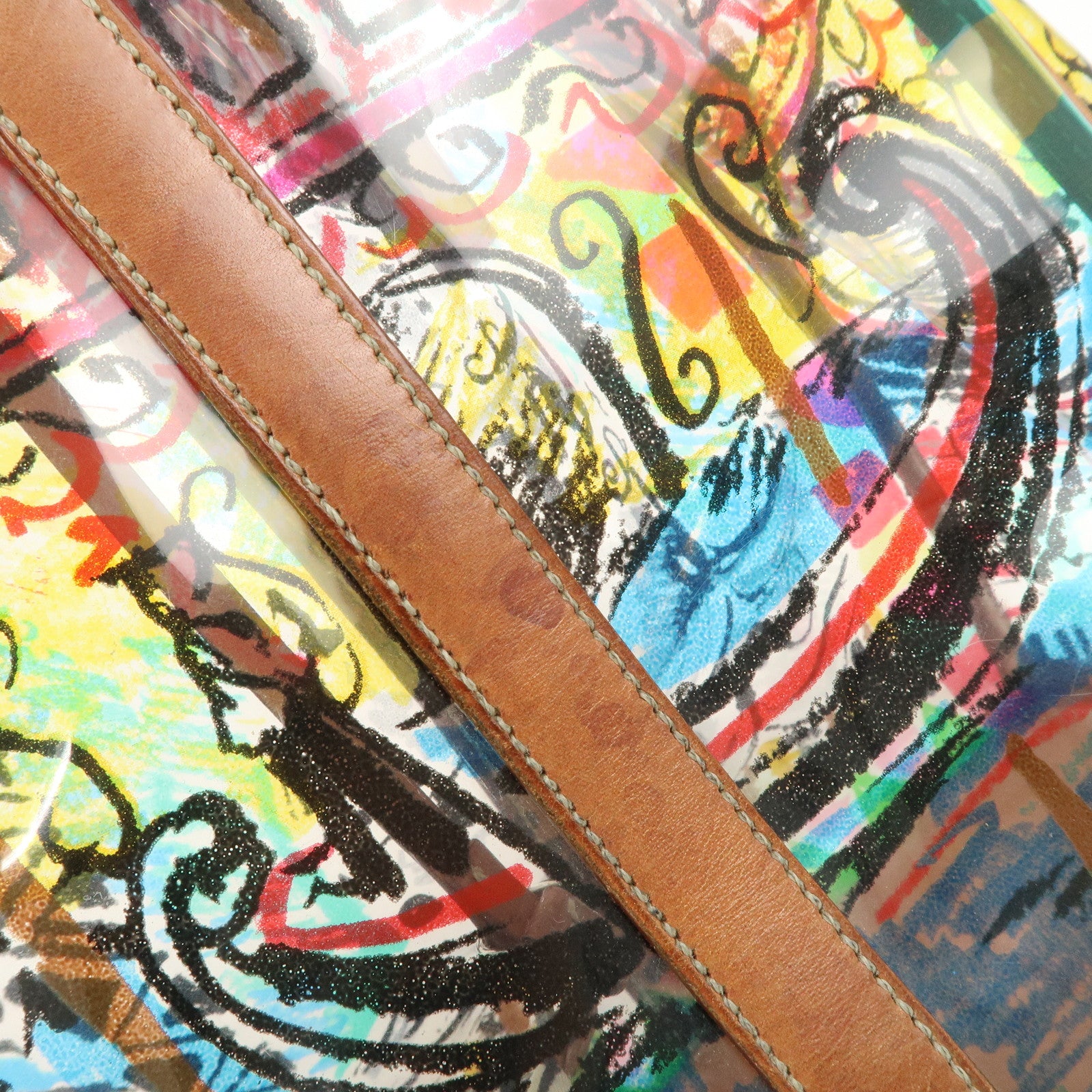 PRADA Venetian Print PVC Leather Tote Bag Clear Multicolor BR2515