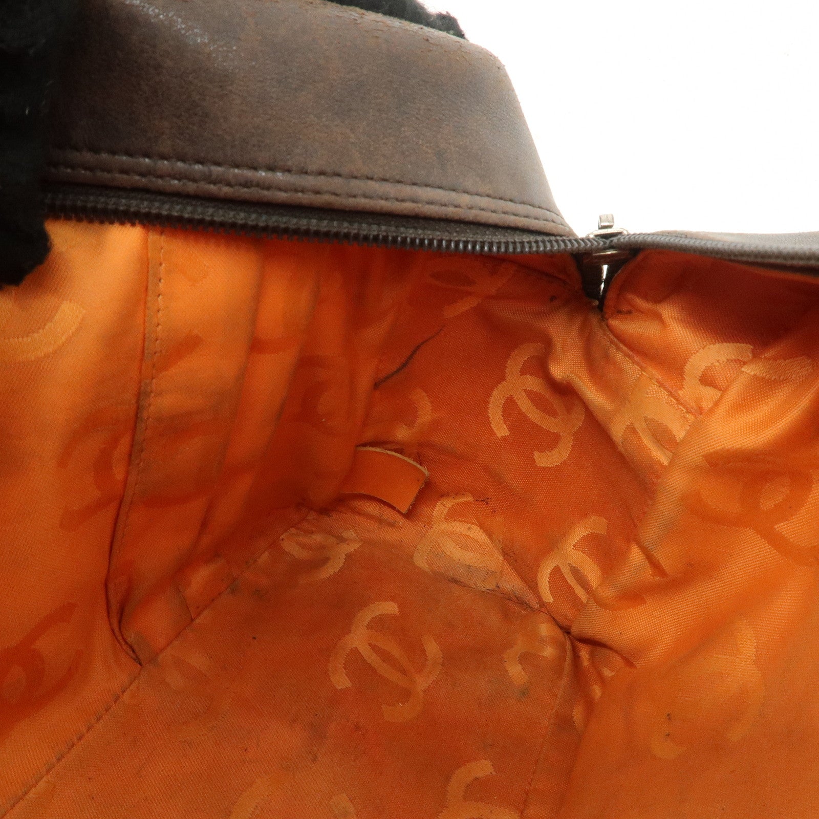 CHANEL Cambon Line Lamb Skin Bowling Bag Hand Bag Brown A25171 Used