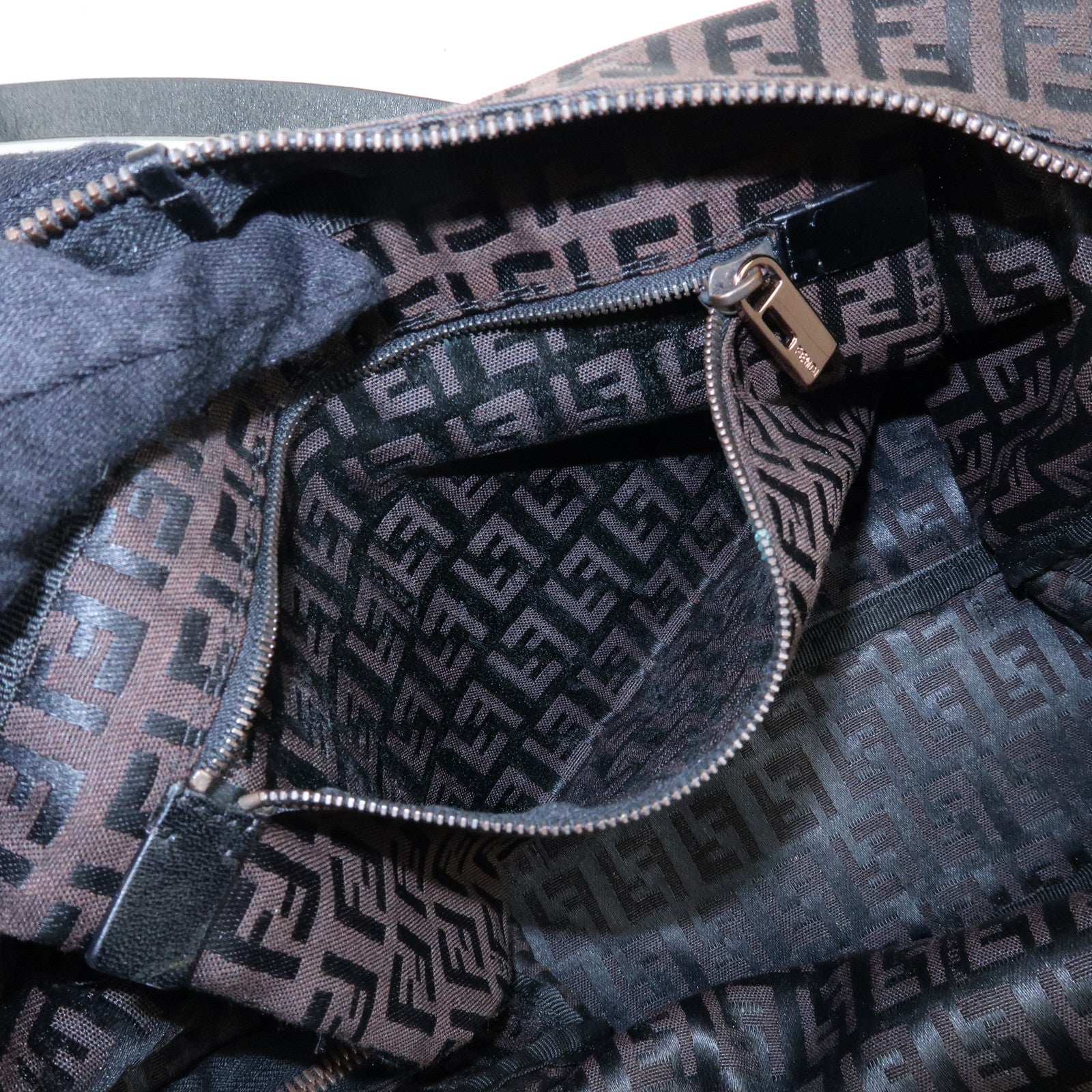 FENDI Zucchino Canvas Leather Tote Shoulder Boston Bag Brown 8BH031
