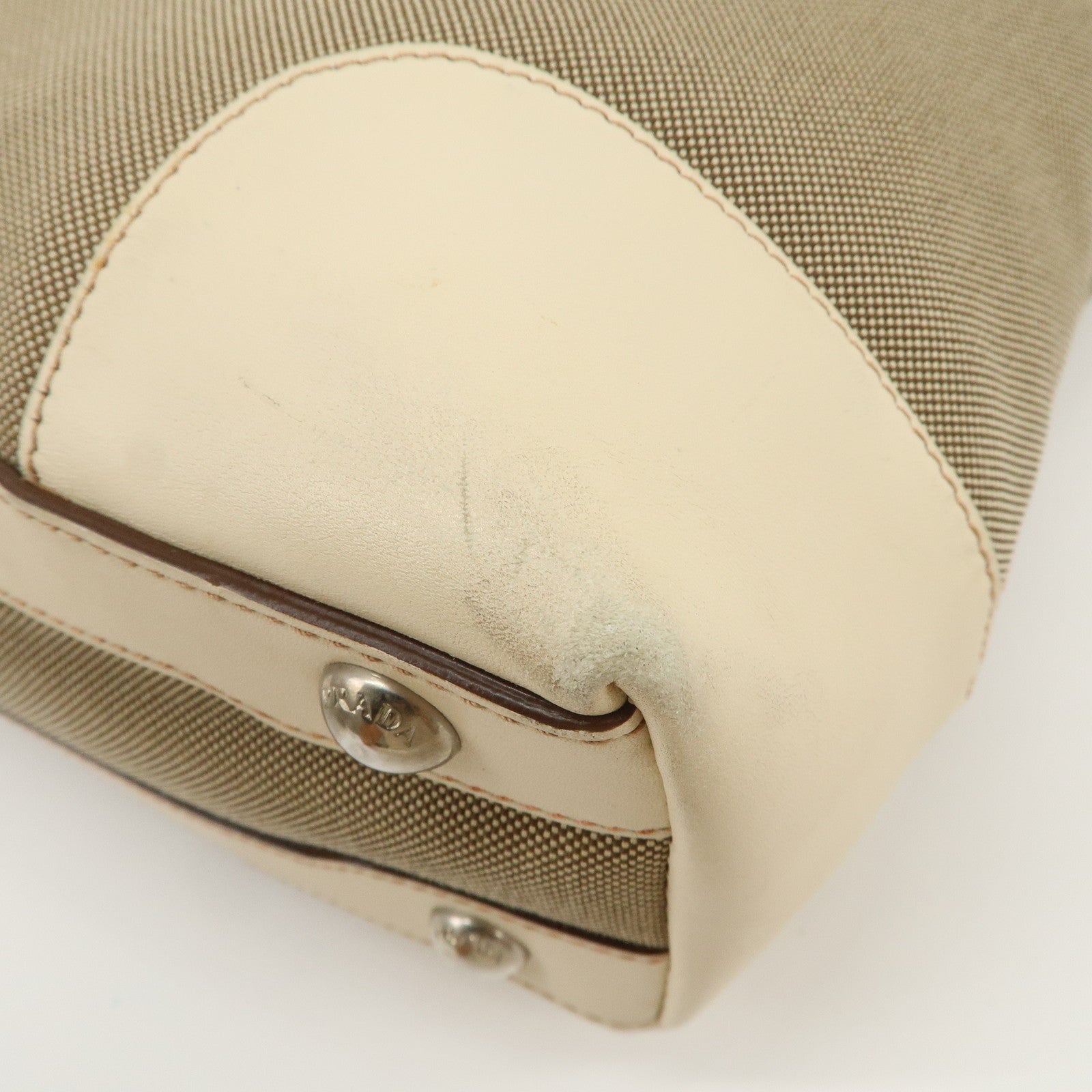 PRADA Logo Jacquard Leather 2Way Shoulder Bag Tote Bag Beige BR3414
