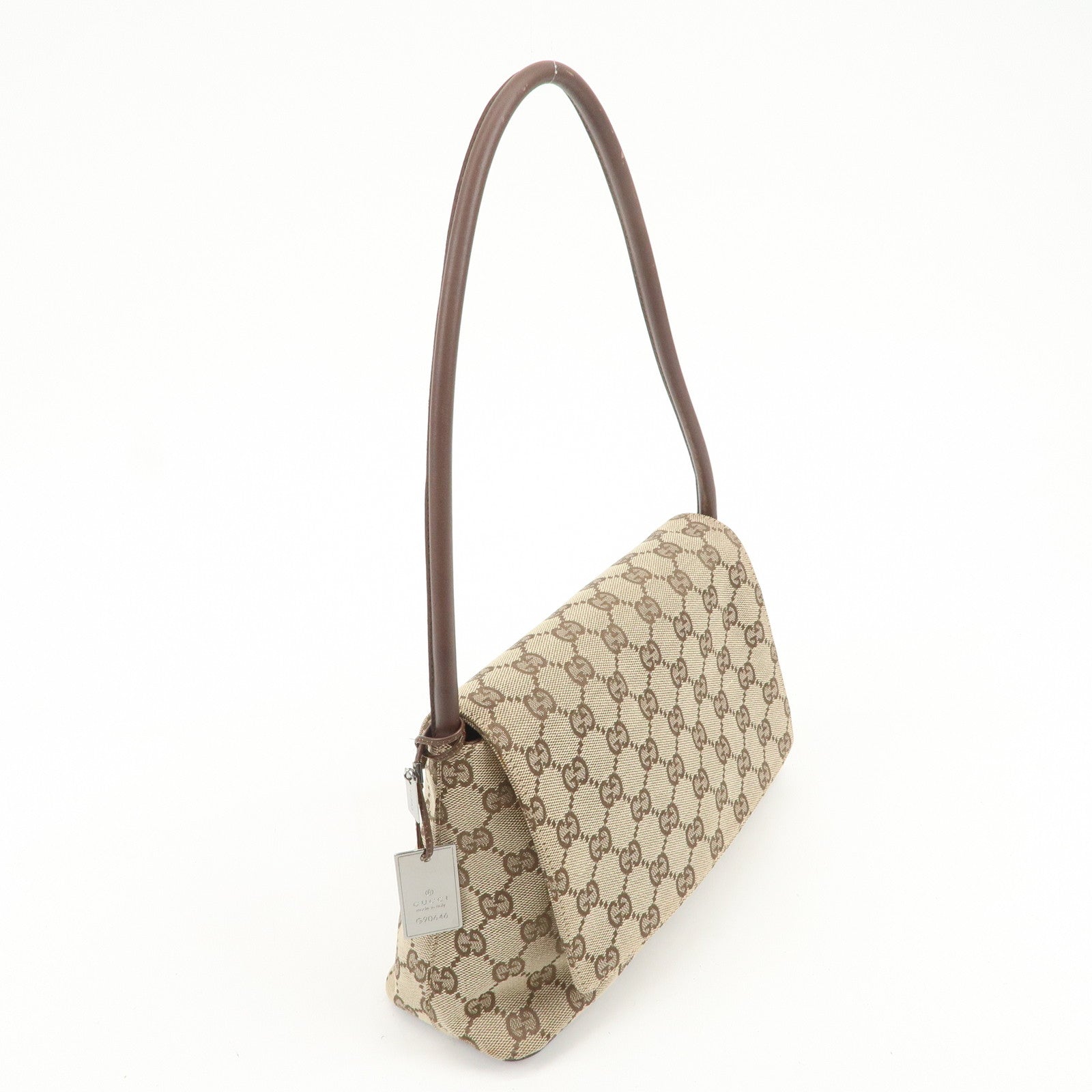 GUCCI GG Monogram Canvas Leather Shoulder Bag Beige Brown 90646