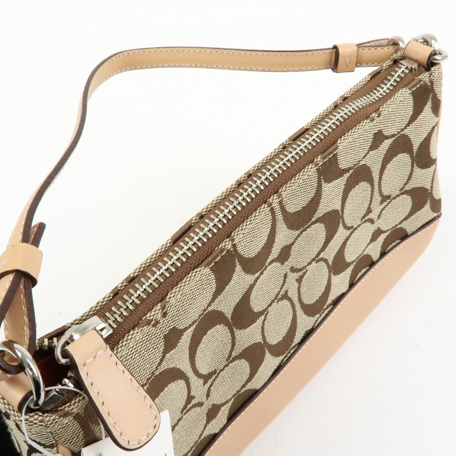 COACH Signature Canvas Leather Mini Hand Bag Brown Beige