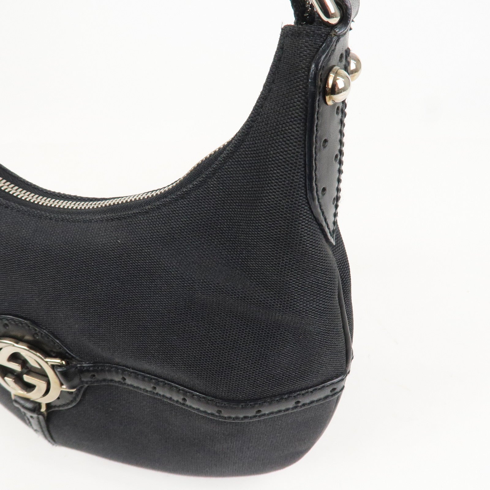 GUCCI Interlocking G Canvas Leather One Shoulder Bag Black 114869