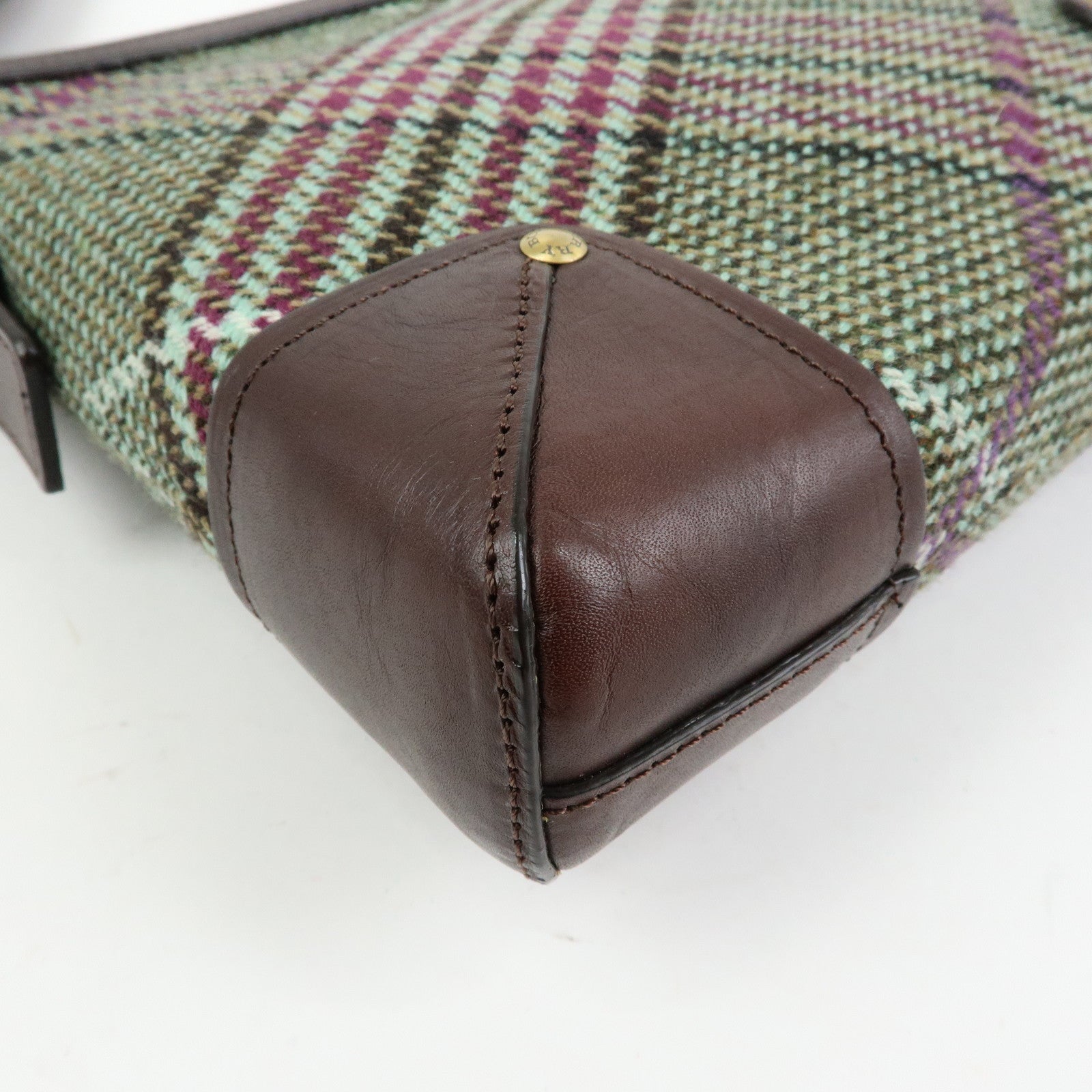 BURBERRY Wool Leather Shoulder Bag Crossbody Bag Brown Green