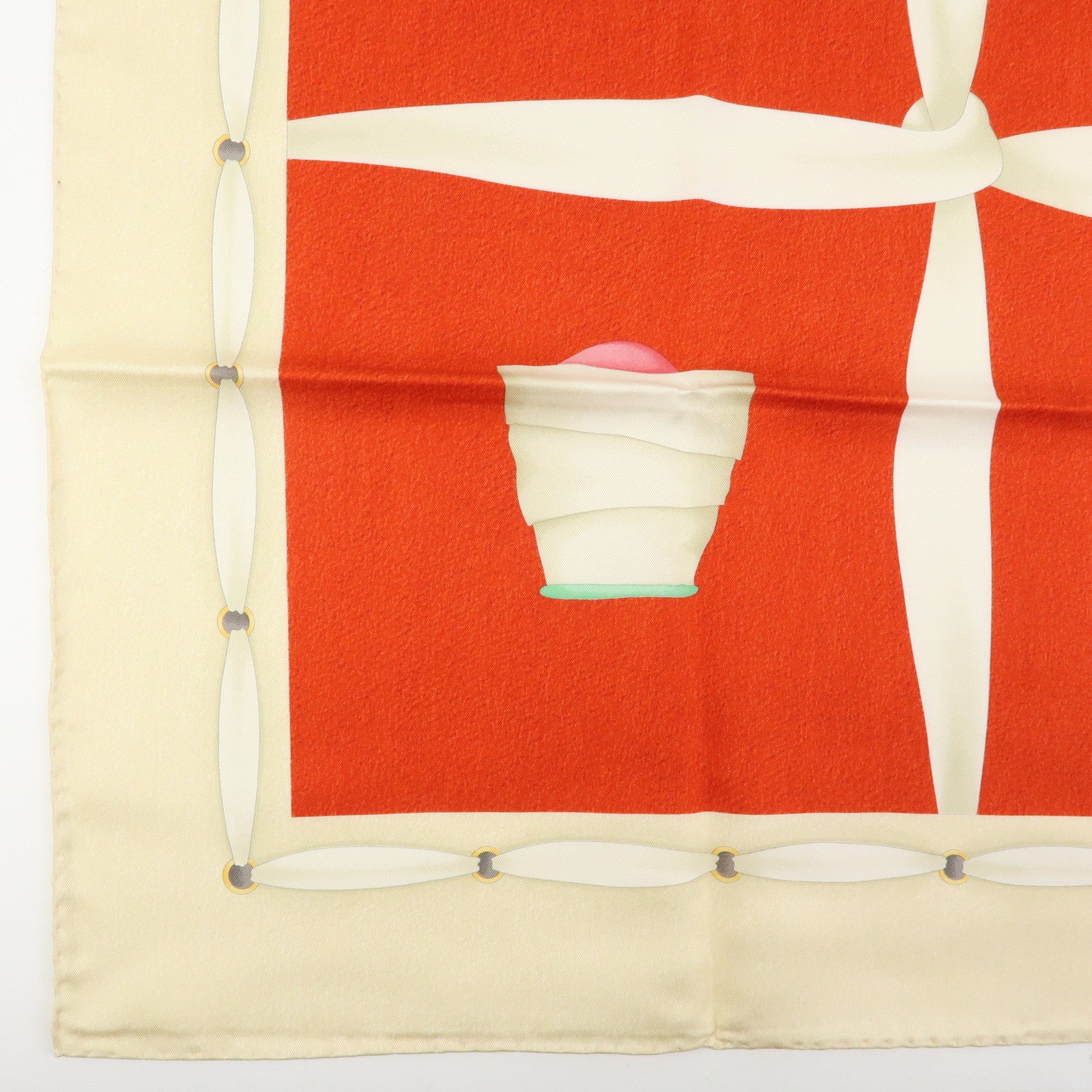BVLGARI Silk 100% Scarf Topkapi Keffiyeh Red Beige