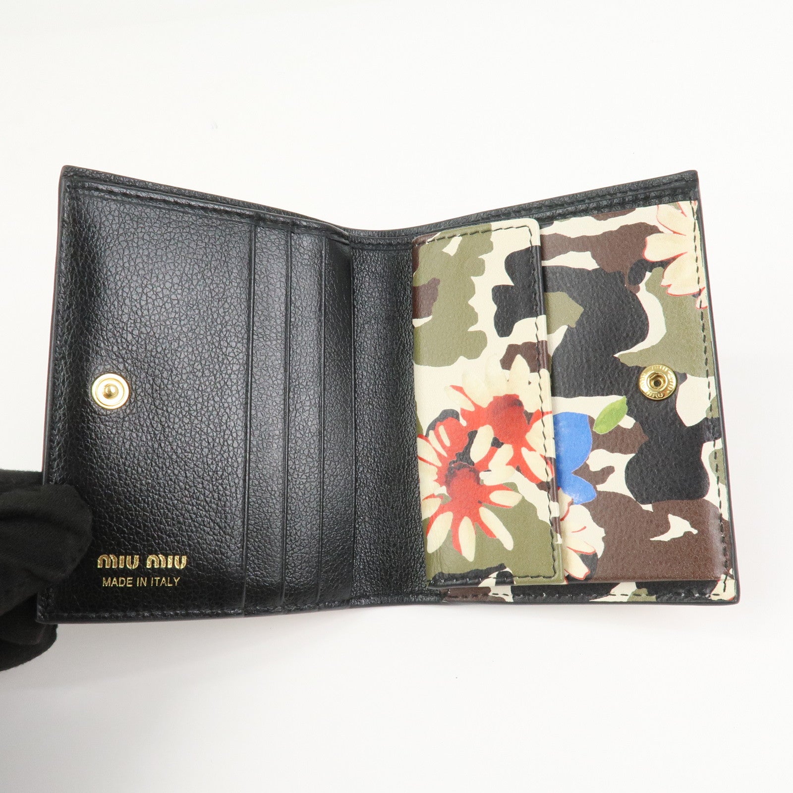 MIU MIU Flower Leather Bi-fold Compact Wallet Multicolor 5MV204
