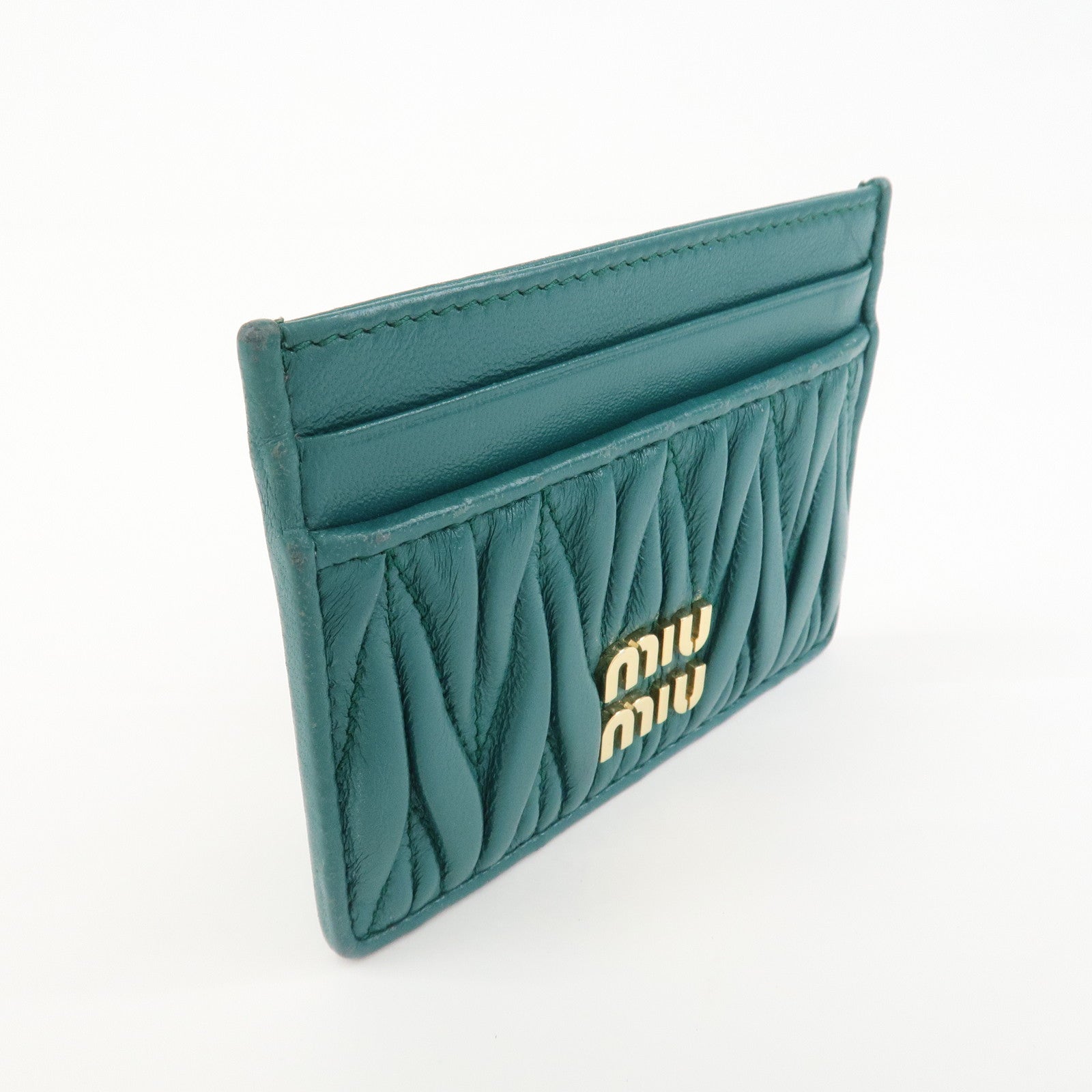 MIU MIU Matelasse Leather Card Case Card Holder Green 5MC076