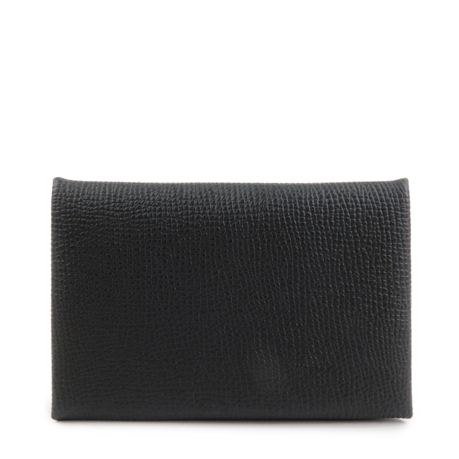 HERMES Epsom Leather CALVI Card Case Noir Black Used