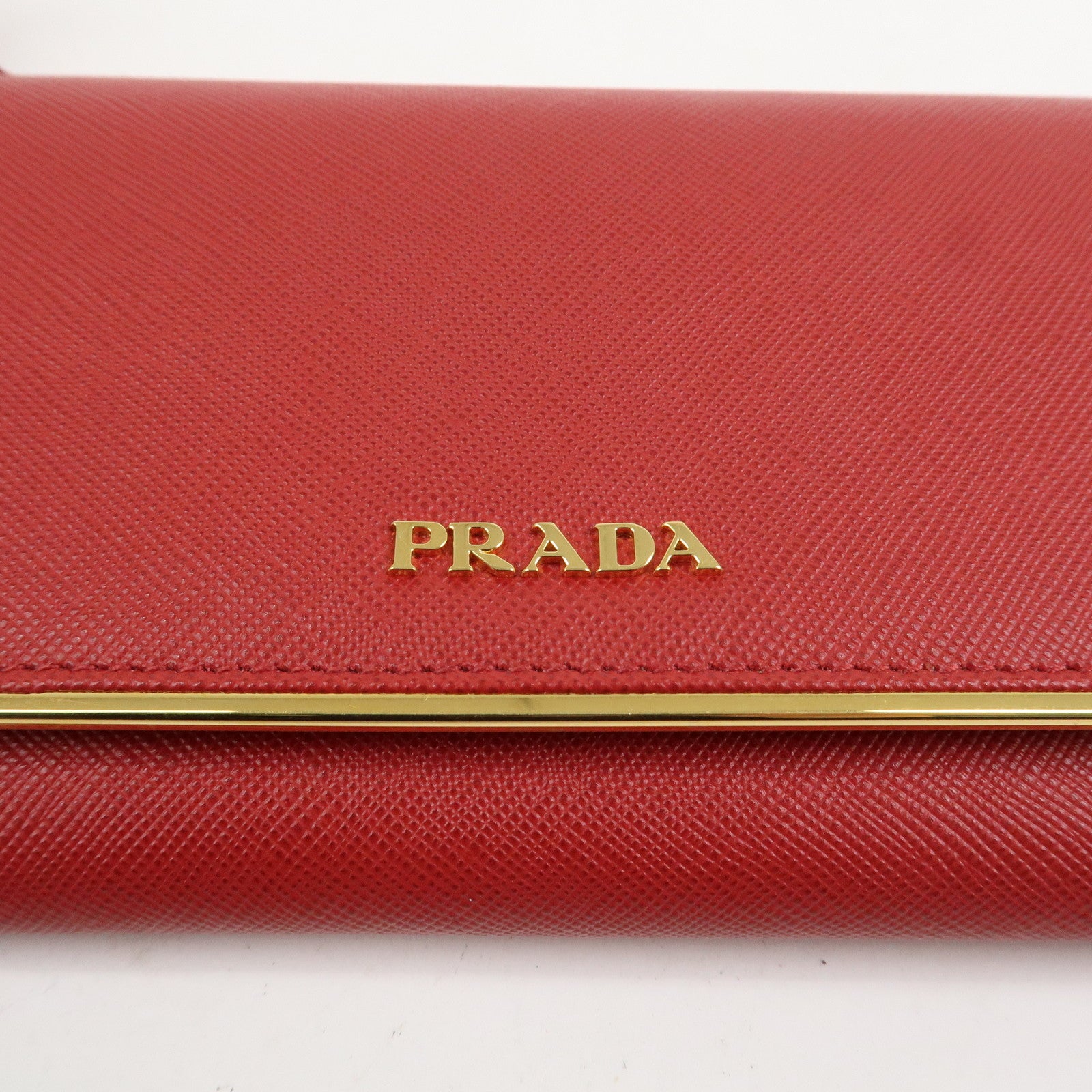 PRADA Saffiano Leather Shoulder Long Wallet Red 1M1437