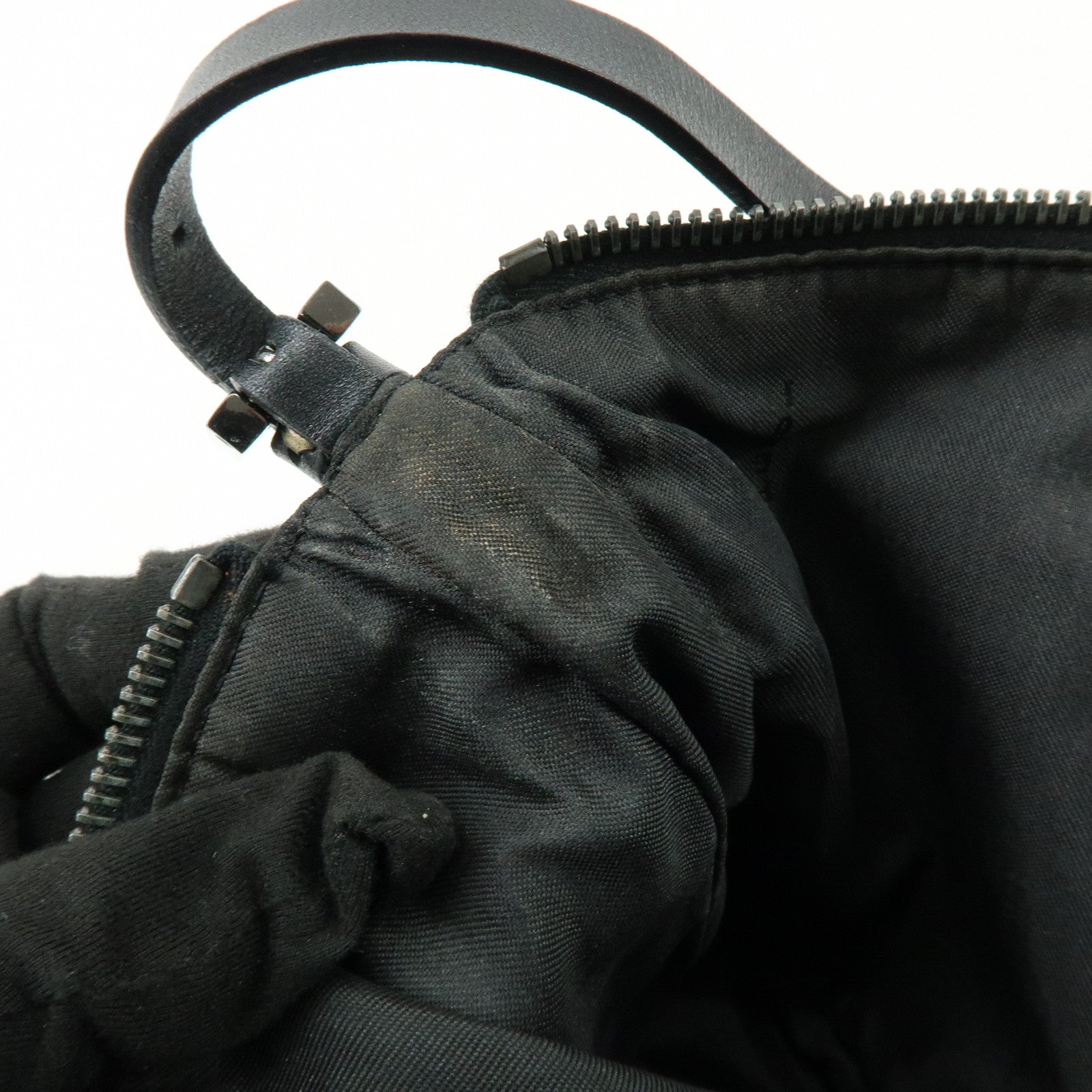 FENDI Zucchino Canvas Leather Shoulder Bag Hand Bag Black