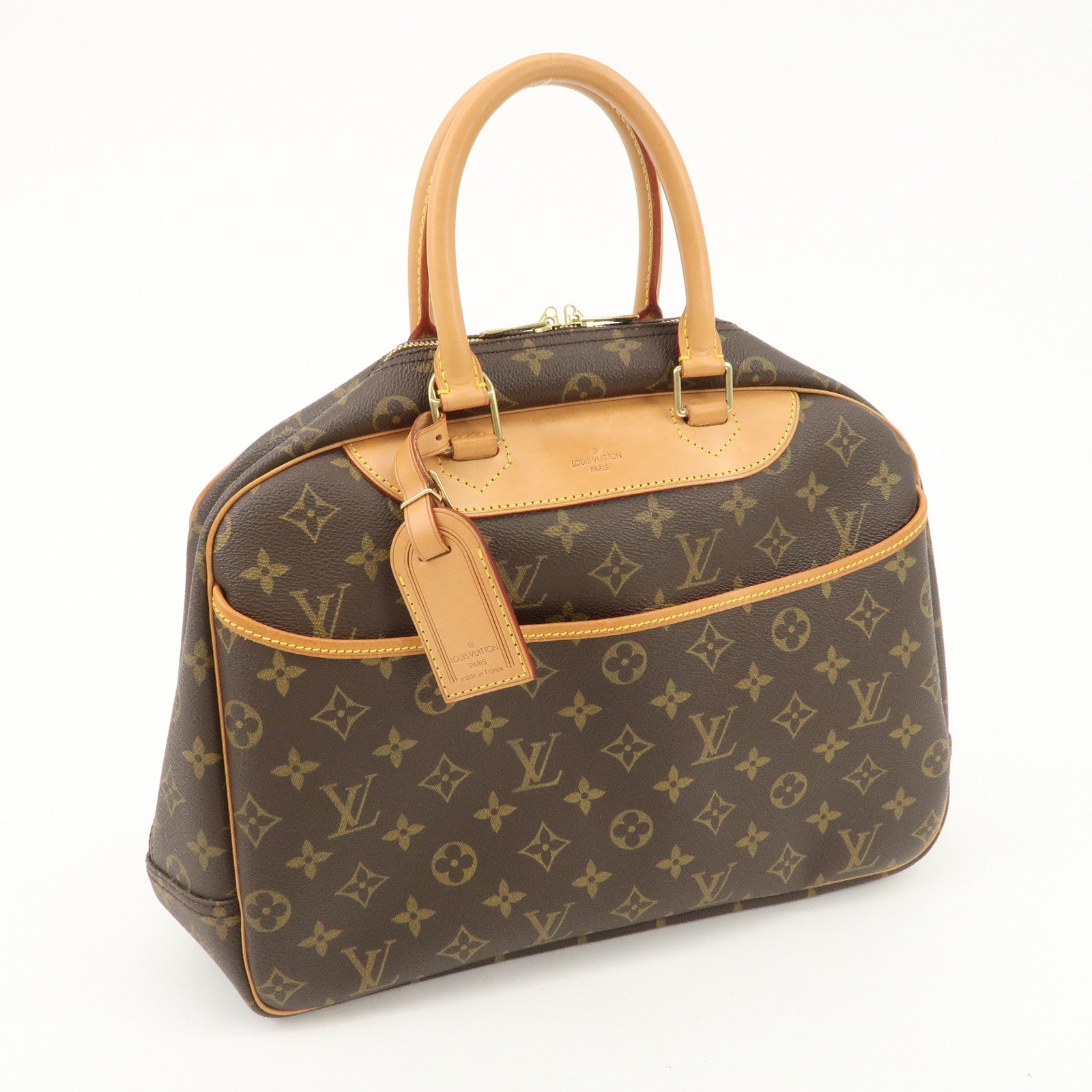 Louis Vuitton Leather Canvas Monogram Deauville Hand Bag Boston Bag Brown Gold Hardware M47270 Used