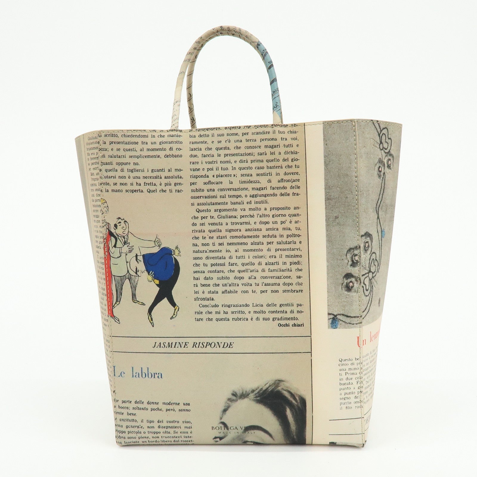 BOTTEGA VENETA Intrecciato Newspaper Tote Bag Beige Multicolor