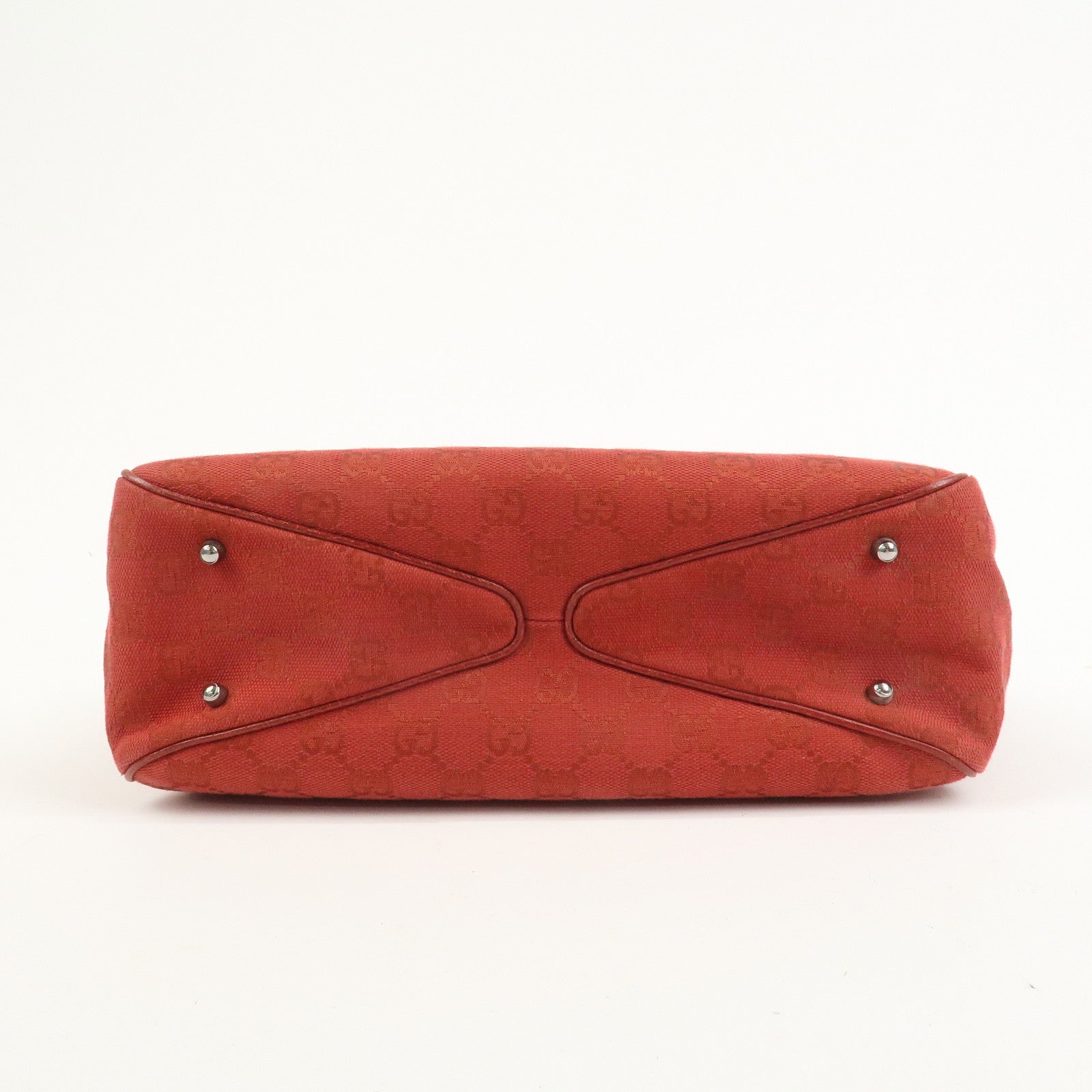 GUCCI GG Canvas Leather Tote Bag Hand Bag Red 113019