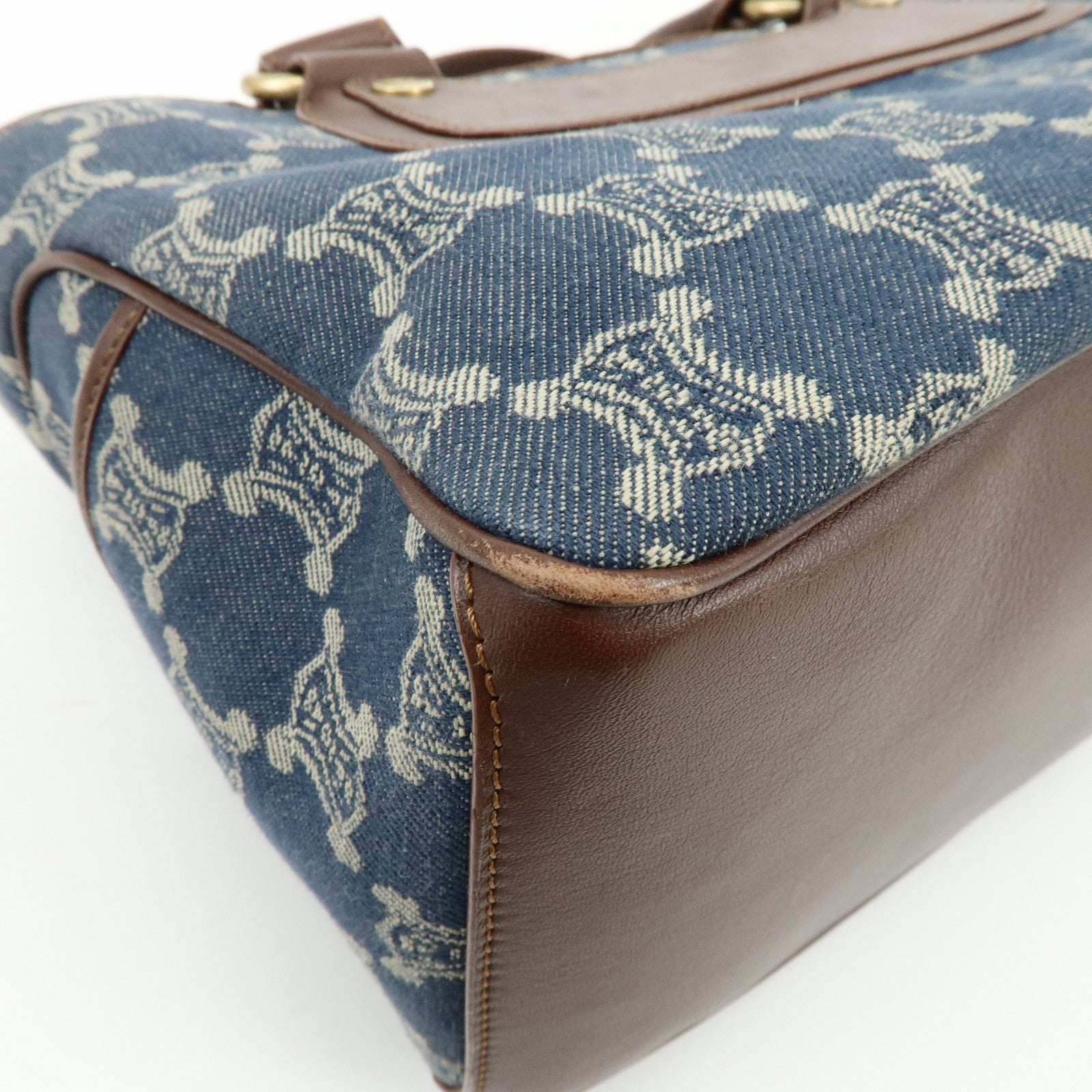 CELINE Macadam Denim Leather Boogie Bag Hand Bag Blue Brown