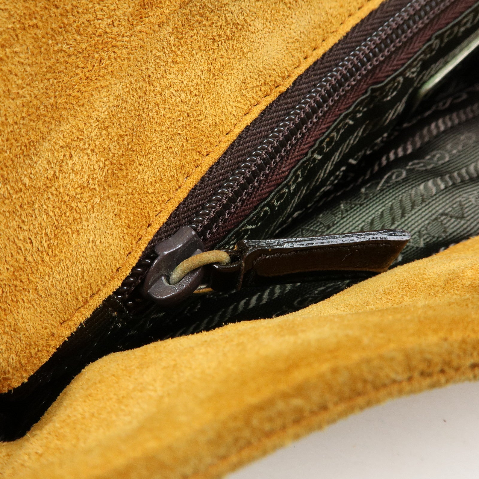 PRADA Suede Leather Hand Bag Tote Bag Maple Motif Yellow Beige