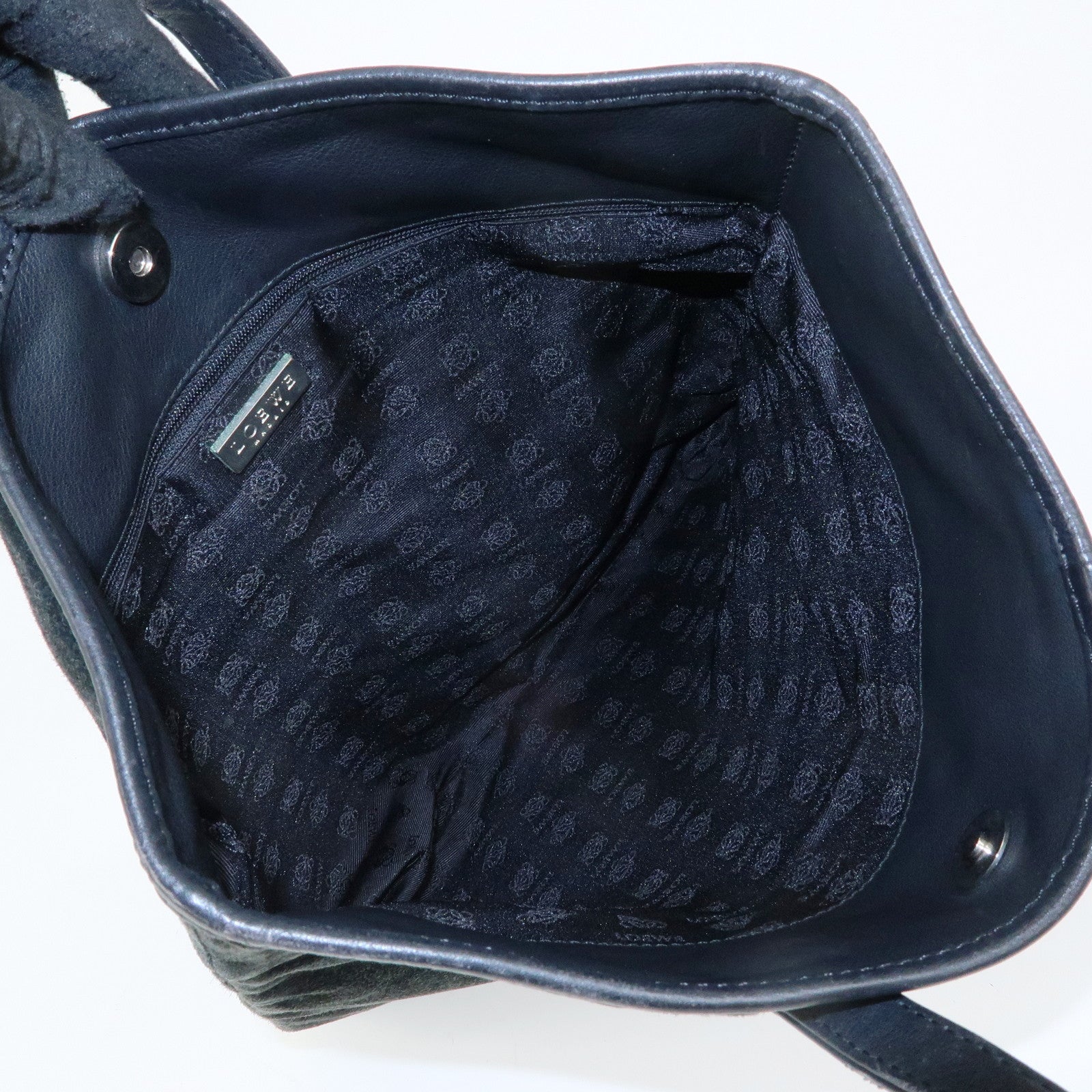 LOEWE Anagram Suede Leather Hand Bag Tote Bag Black