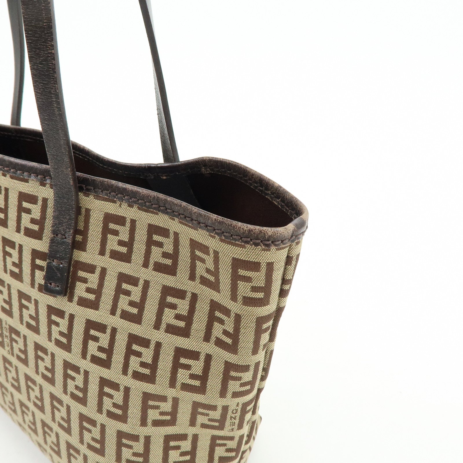 FENDI Zucchino Canvas Leather Mini Tote Bag Hand Bag Brown