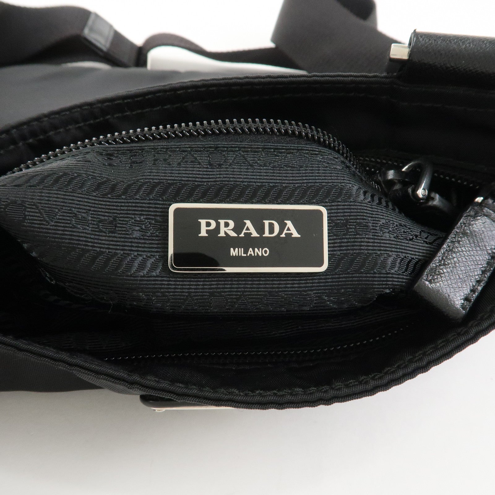 PRADA Triangle Logo Nylon Leather Shoulder Bag Black 1BH978