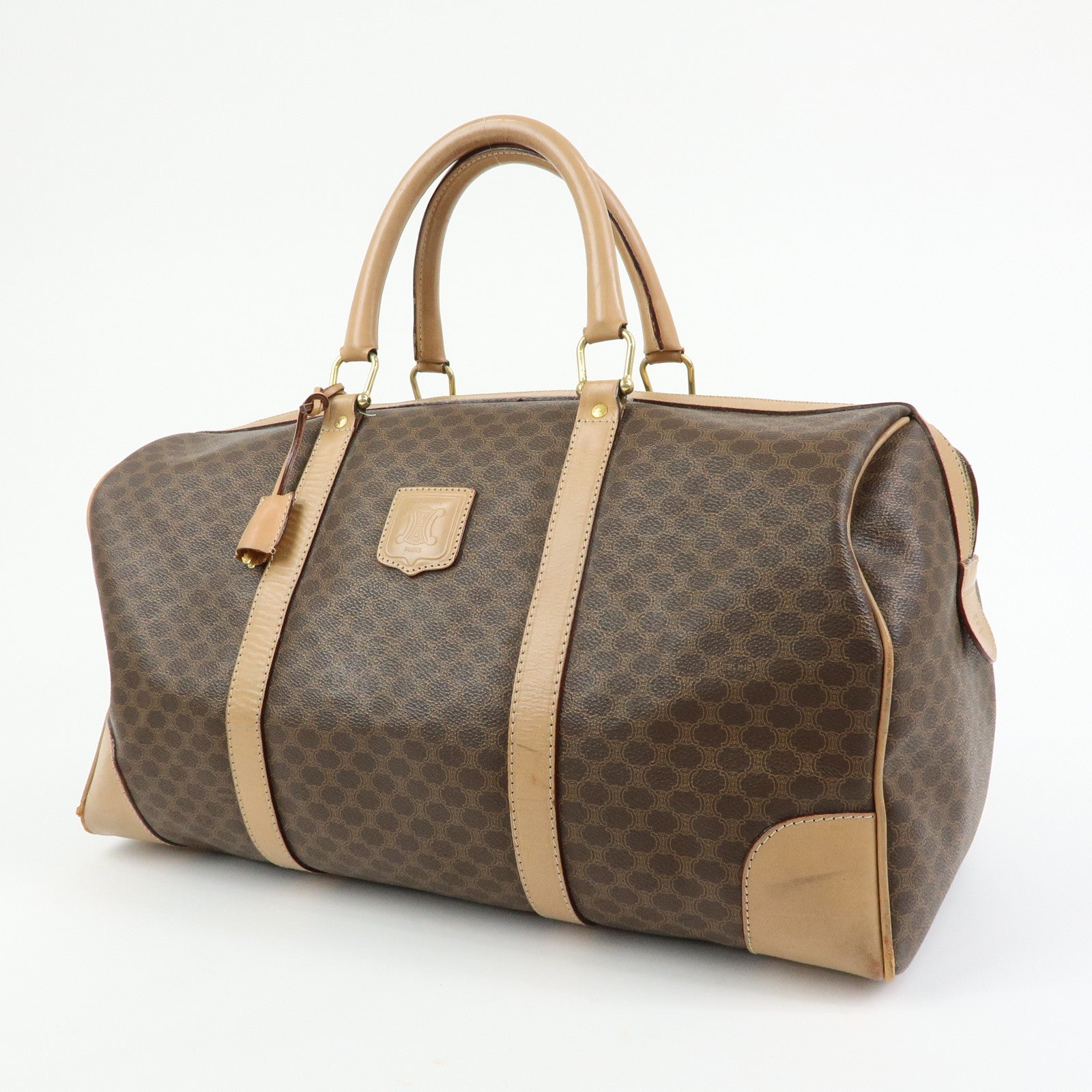 CELINE Macadam PVC Leather Boston Bag Hand Bag Brown